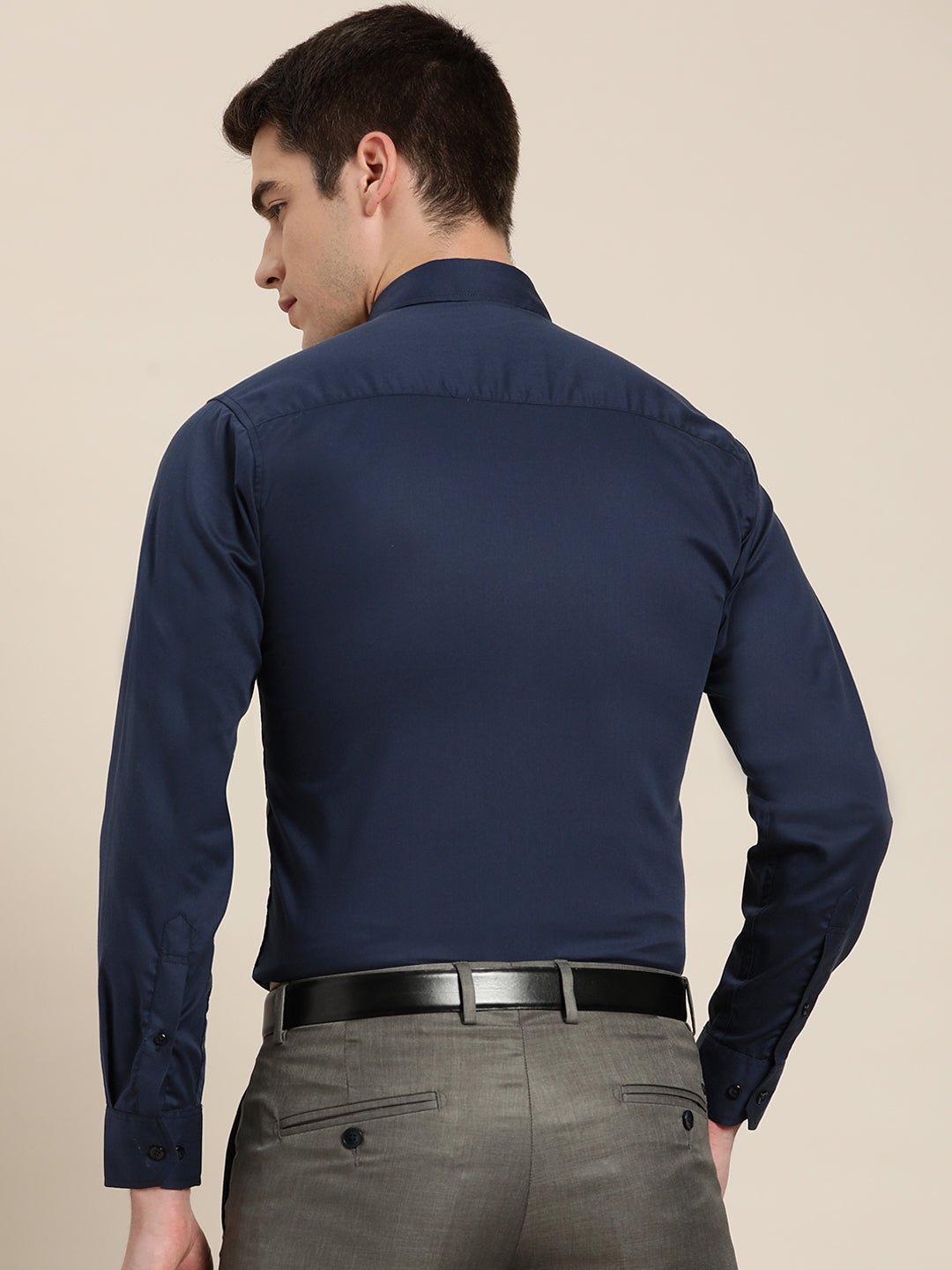 Men Navy Solid Pure Cotton Slim Fit Formal Shirt - #folk republic#