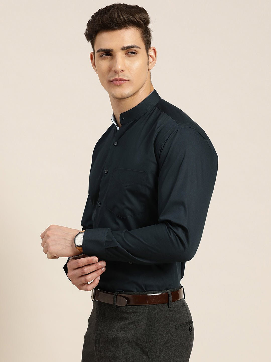 Men Navy Solid Pure Cotton Slim Fit Formal Shirt - #folk republic#