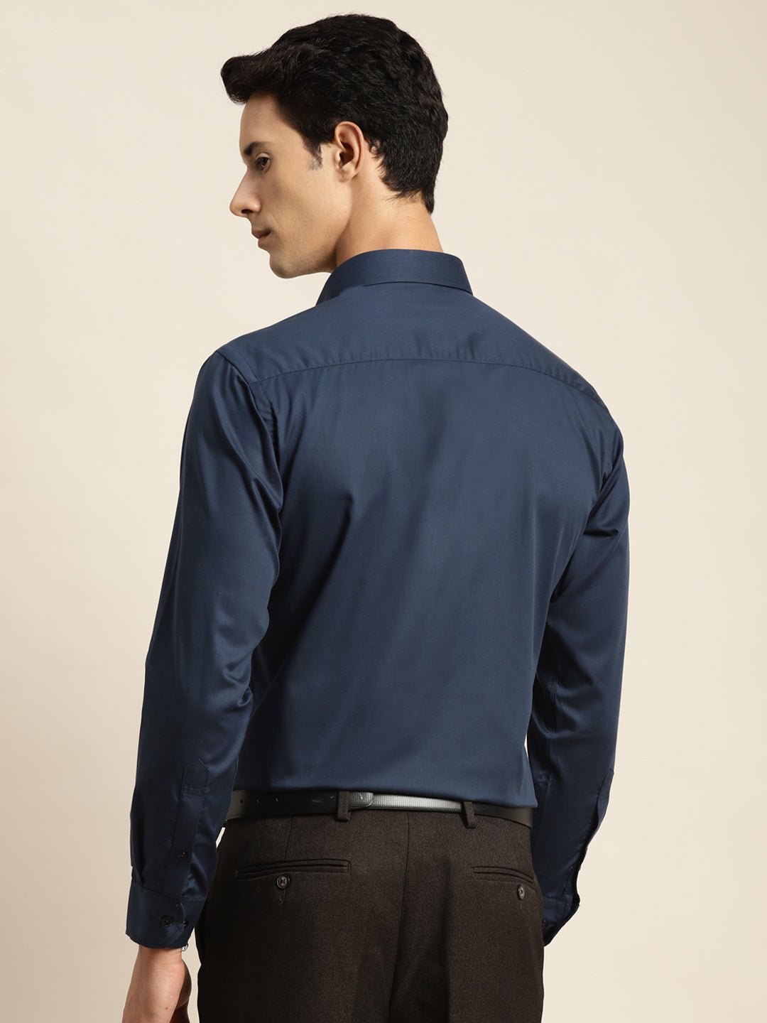 Men Navy Solid Pure Cotton Slim Fit Formal Shirt - #folk republic#