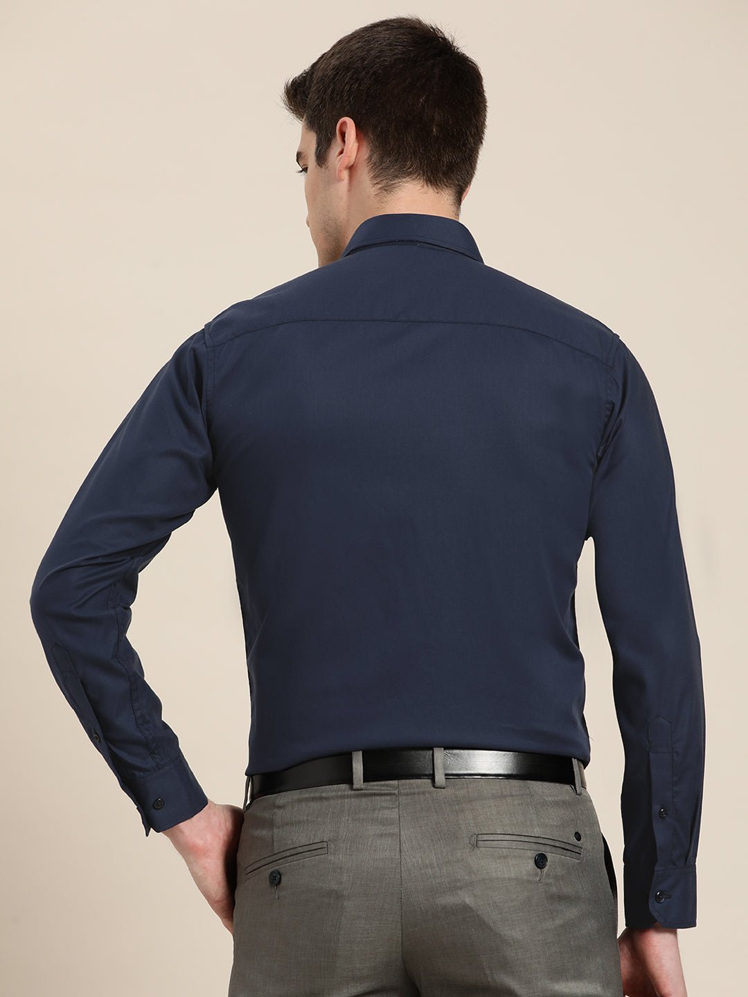 Men Navy Solid Pure Cotton Slim Fit Formal Shirt - #folk republic#