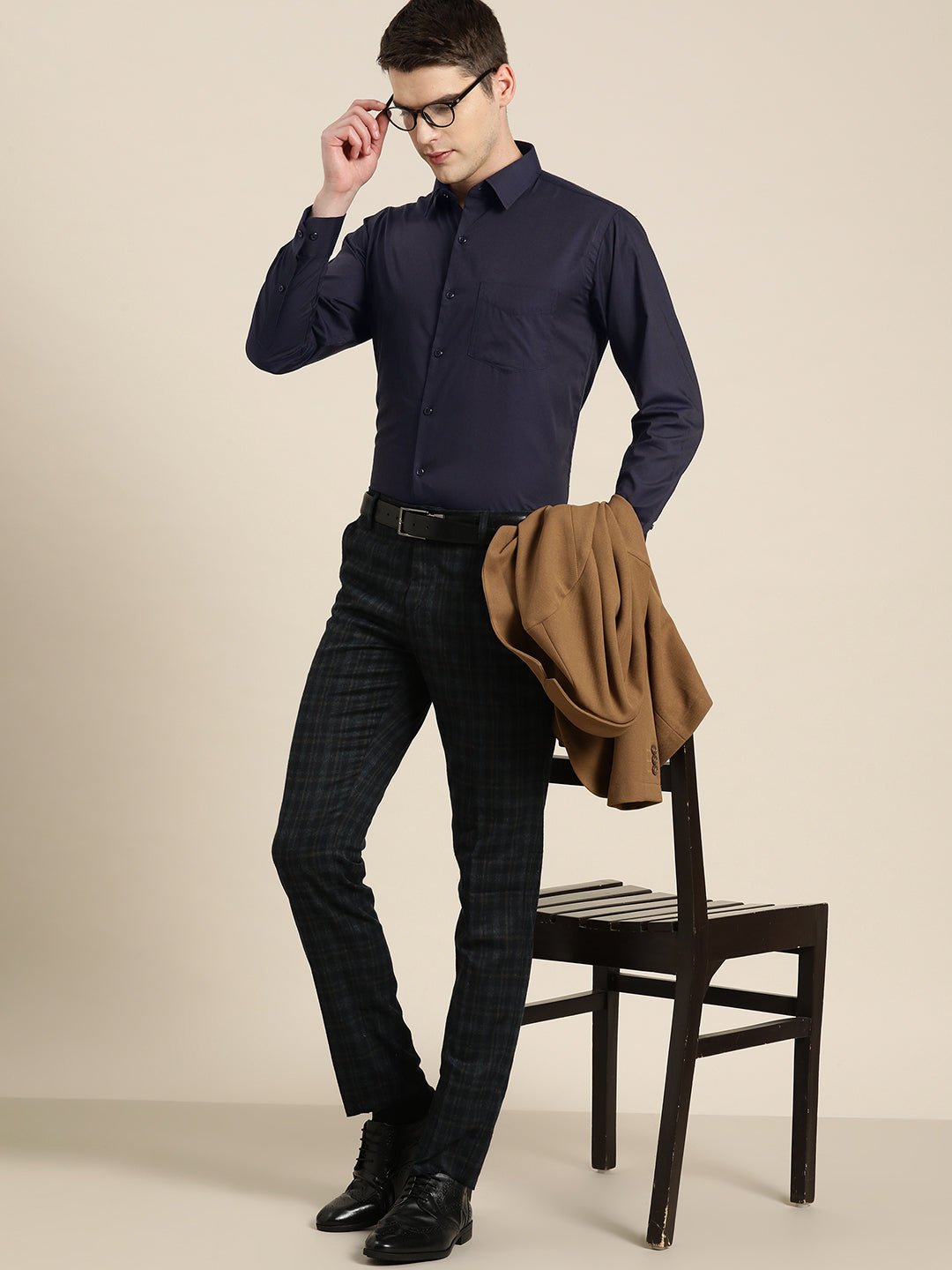 Men Navy Solid Pure Cotton Slim fit Formal Shirt - #folk republic#