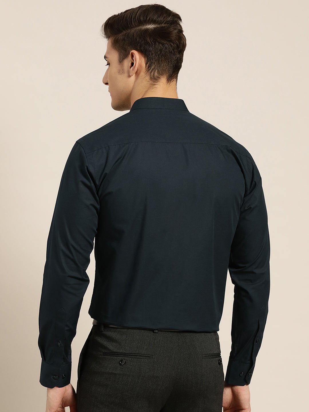 Men Navy Solid Pure Cotton Slim Fit Formal Shirt - #folk republic#