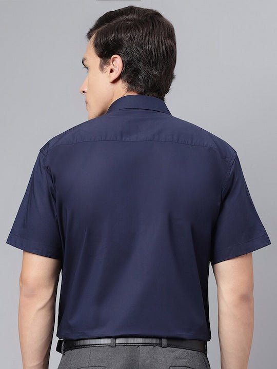 Men Navy Solid PureCotton Slim Fit Formal Shirt - #folk republic#