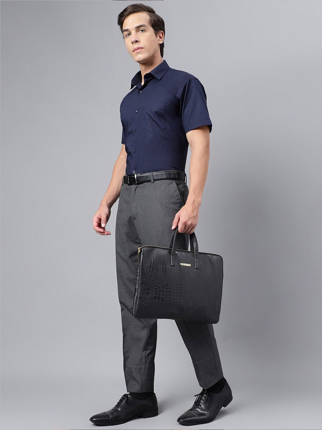 Men Navy Solid PureCotton Slim Fit Formal Shirt - #folk republic#