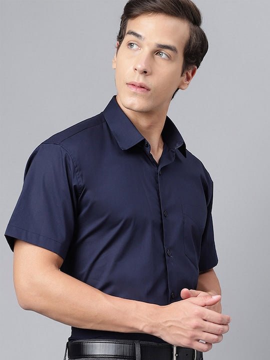 Men Navy Solid PureCotton Slim Fit Formal Shirt - #folk republic#