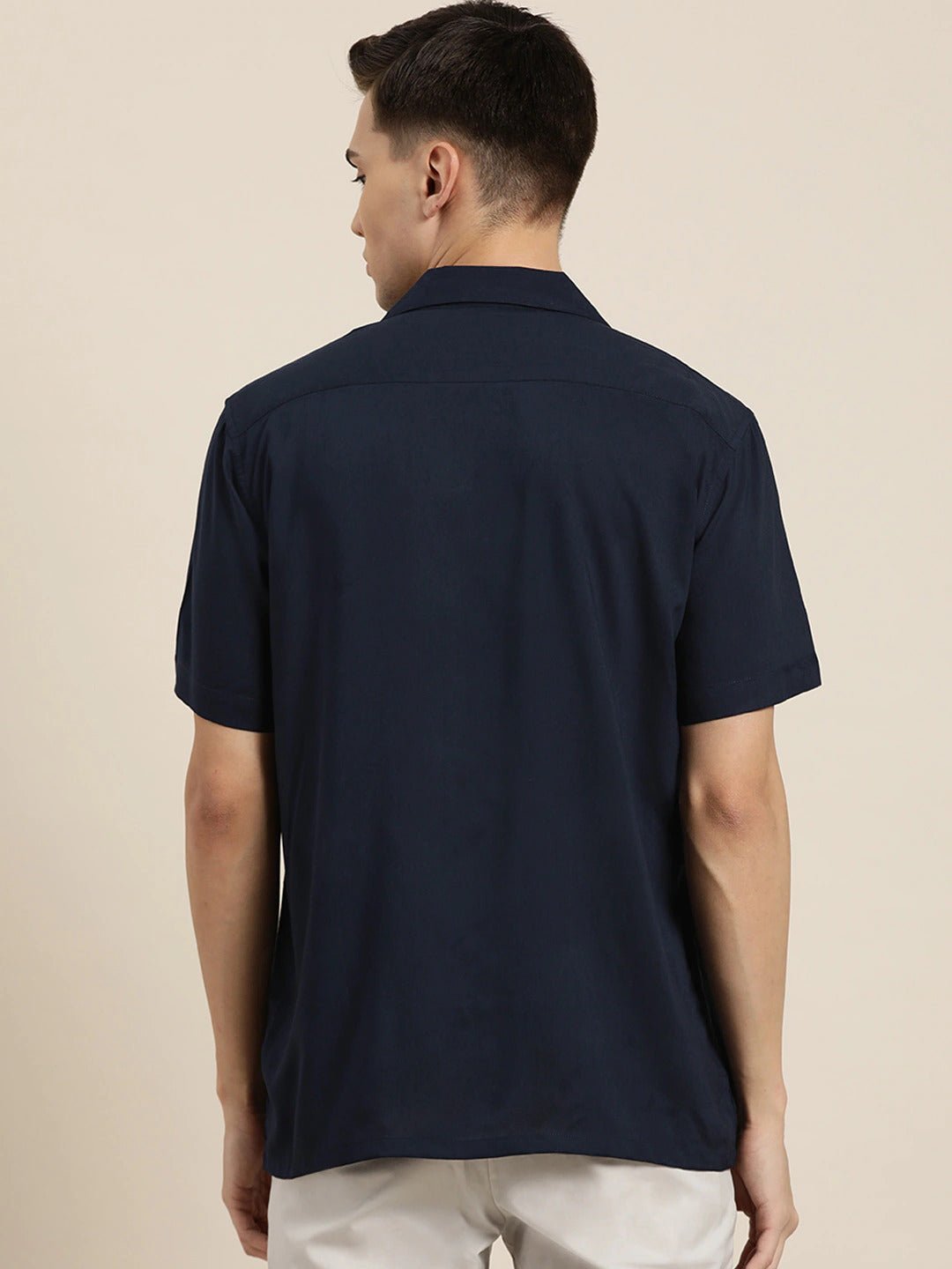 Men Navy Solid Viscose Rayon Relaxed Fit Casual Resort Shirt - #folk republic#