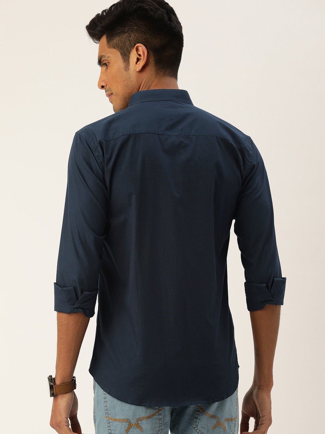 Men Navy Solids Pure Cotton Slim Fit Formal Shirt - #folk republic#