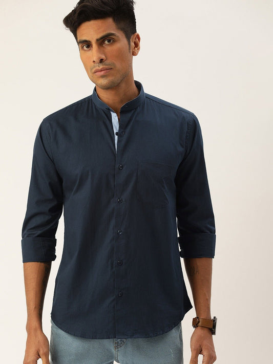 Men Navy Solids Pure Cotton Slim Fit Formal Shirt - #folk republic#