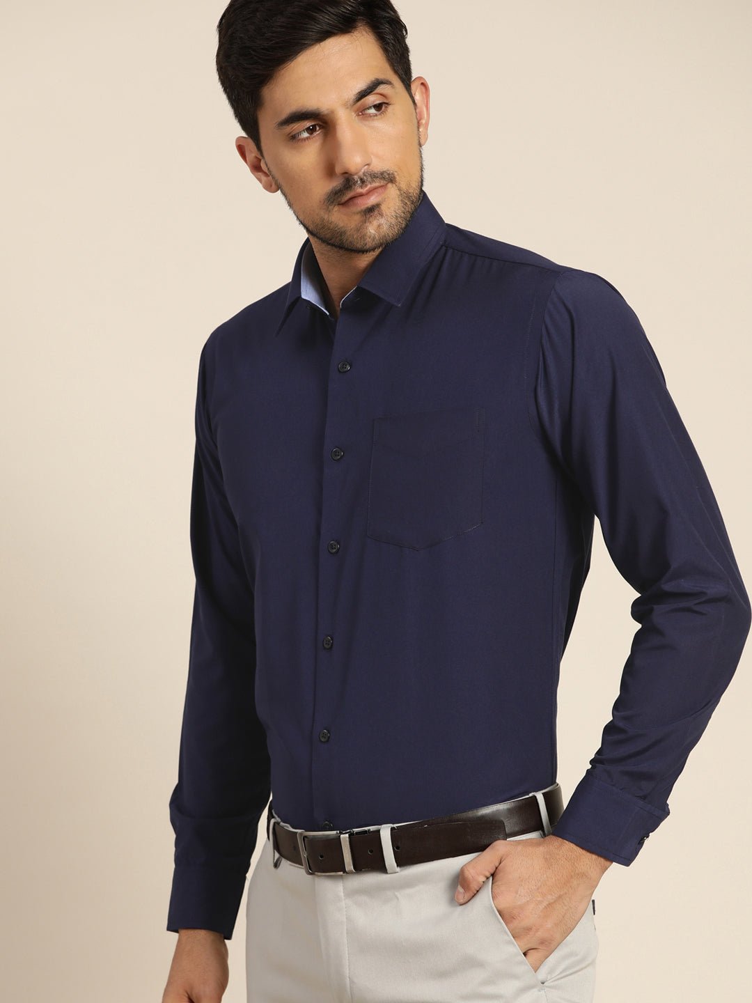 Men Navy Solids Slim Fit Formal Shirt - #folk republic#