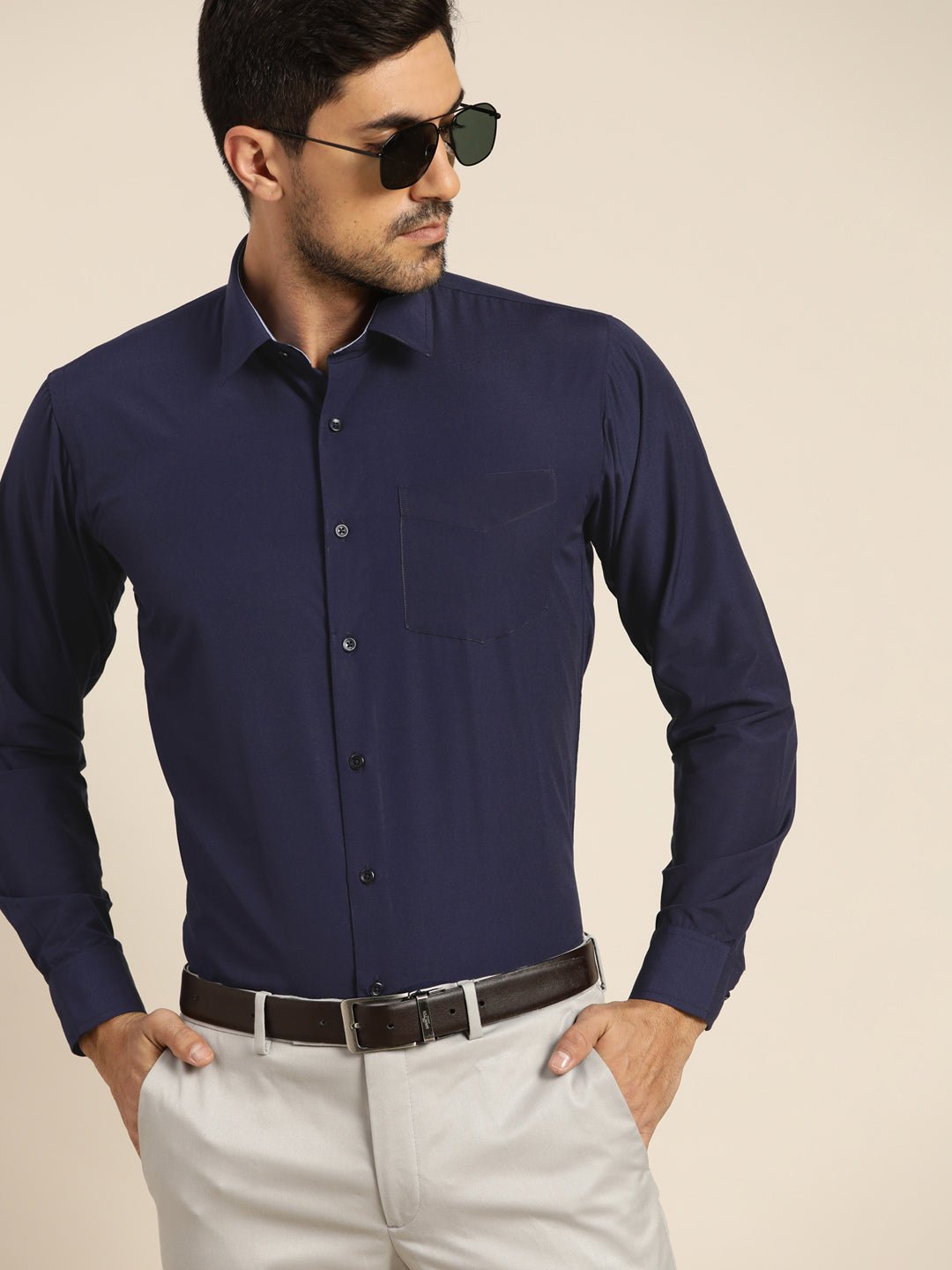 Men Navy Solids Slim Fit Formal Shirt - #folk republic#