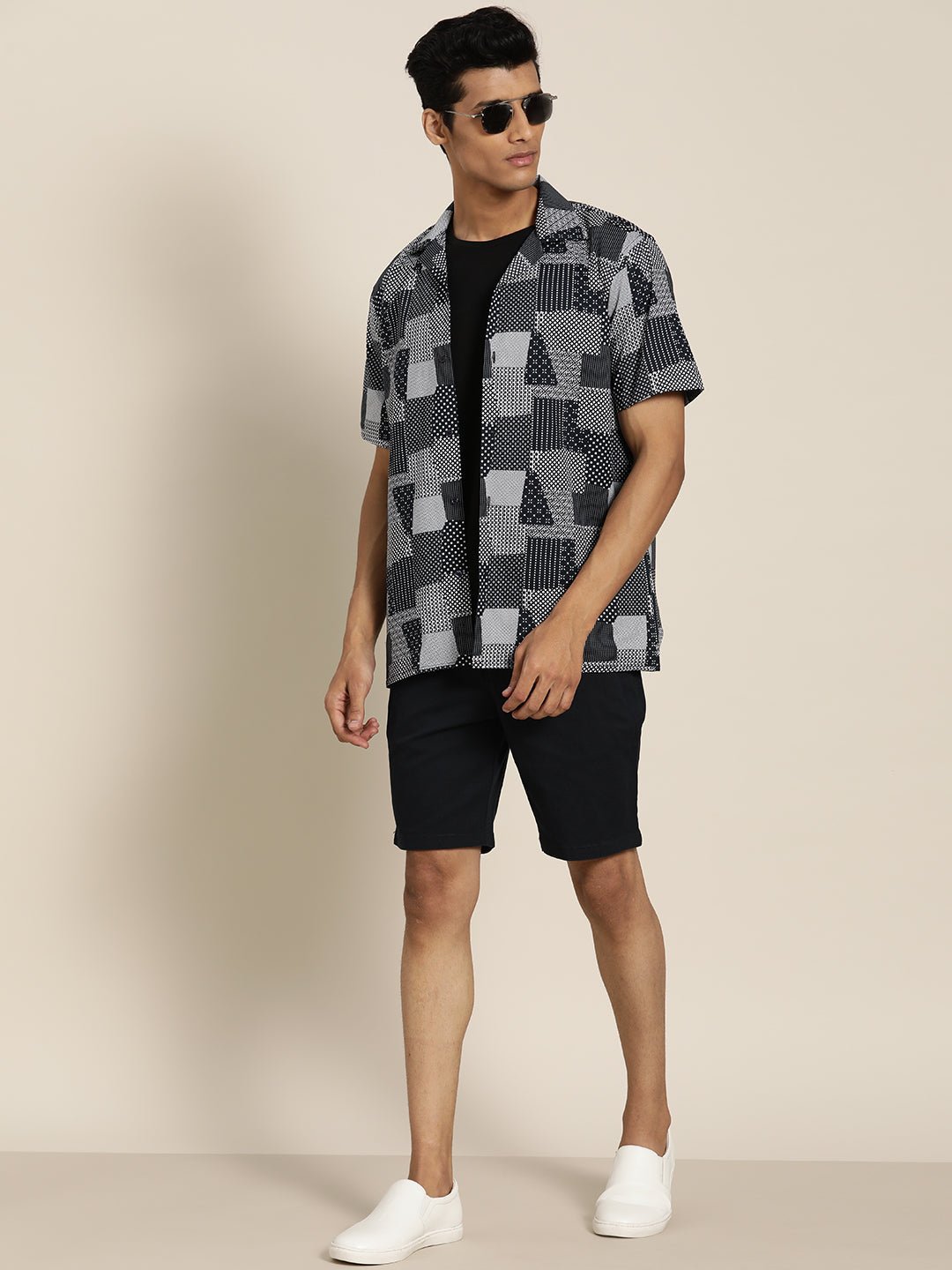 Men Navy & White Abstract Printed Pure Cotton Relaxed Fit Casual Resort shirt - #folk republic#