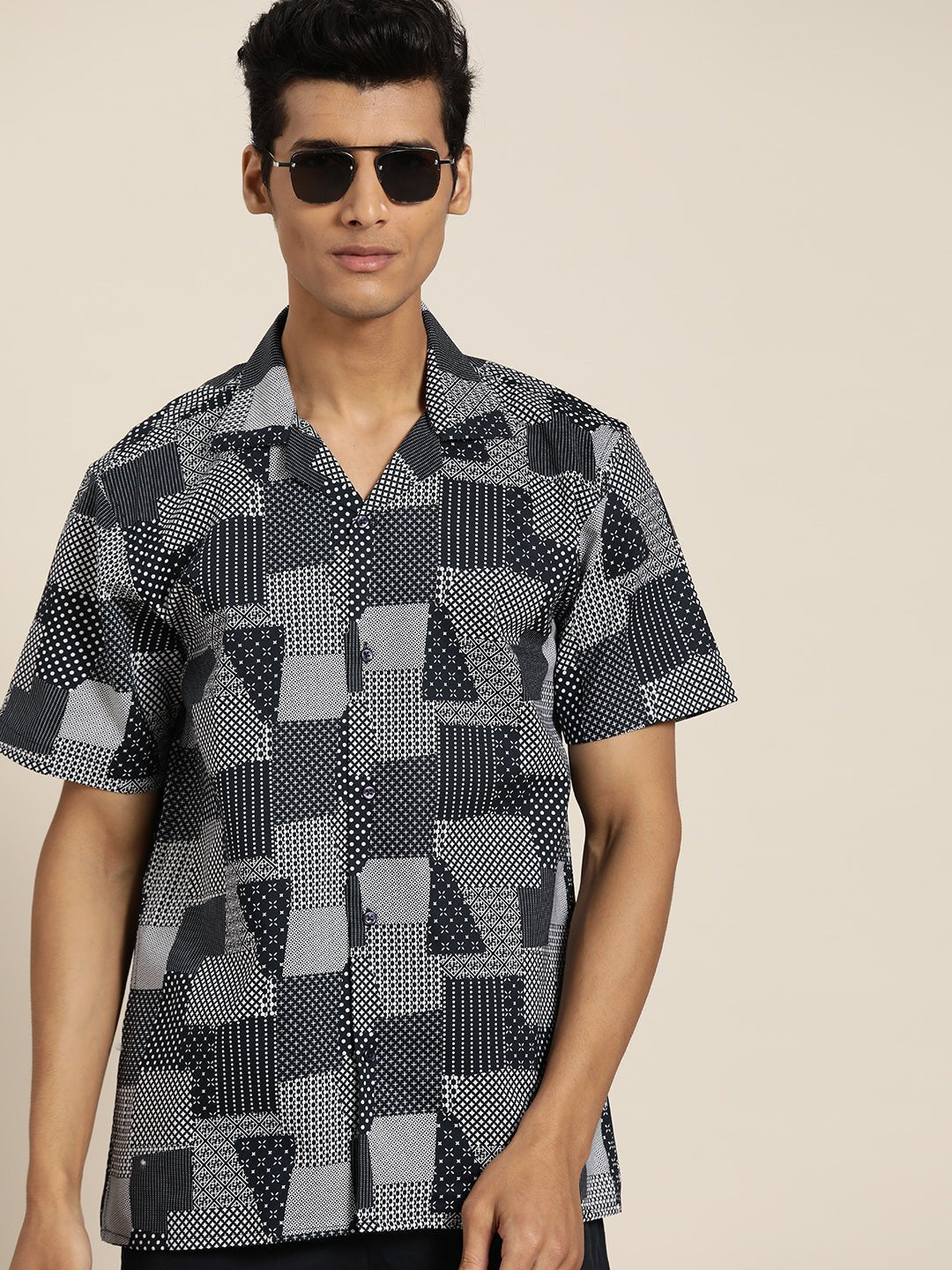Men Navy & White Abstract Printed Pure Cotton Relaxed Fit Casual Resort shirt - #folk republic#