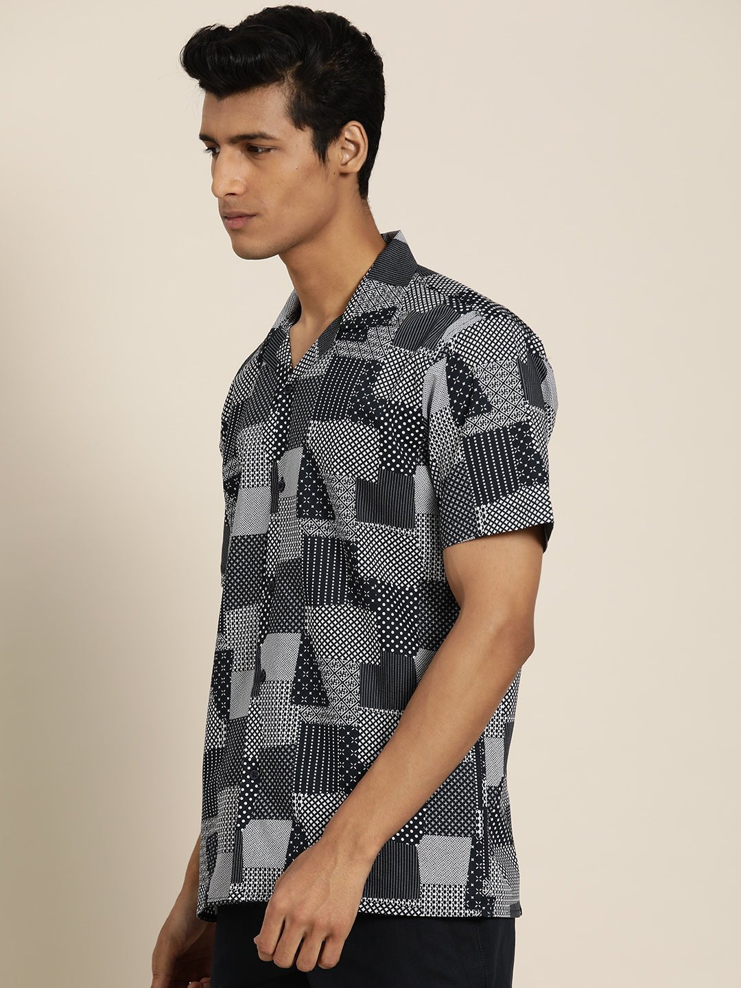 Men Navy & White Abstract Printed Pure Cotton Relaxed Fit Casual Resort shirt - #folk republic#