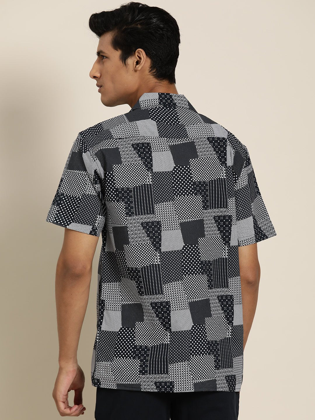 Men Navy & White Abstract Printed Pure Cotton Relaxed Fit Casual Resort shirt - #folk republic#