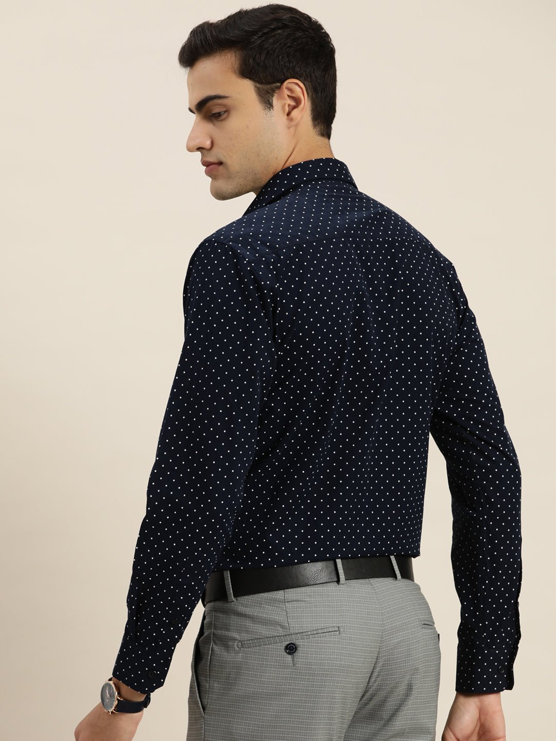 Men Navy & White Print Pure Cotton Slim fit Party Shirt - #folk republic#