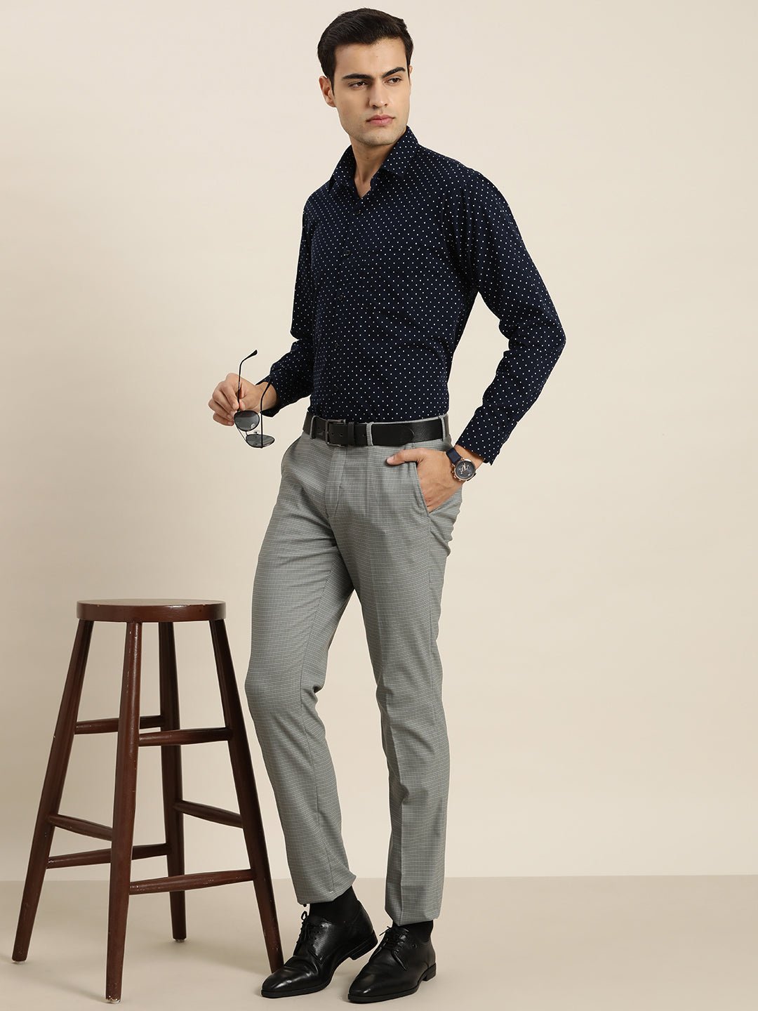 Men Navy & White Print Pure Cotton Slim fit Party Shirt - #folk republic#