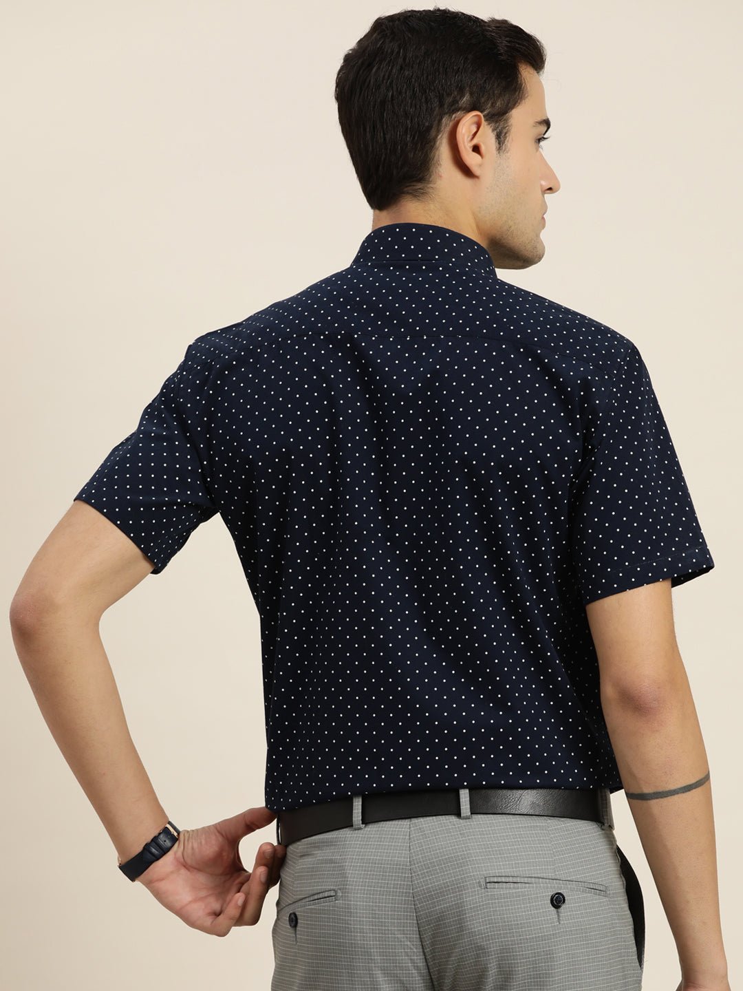 Men Navy & White Print Pure Cotton Slim fit Party Shirt - #folk republic#