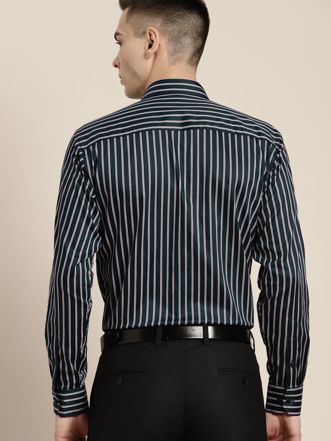 Men Navy & White Stripes Pure Cotton Slim fit Formal Shirt - #folk republic#
