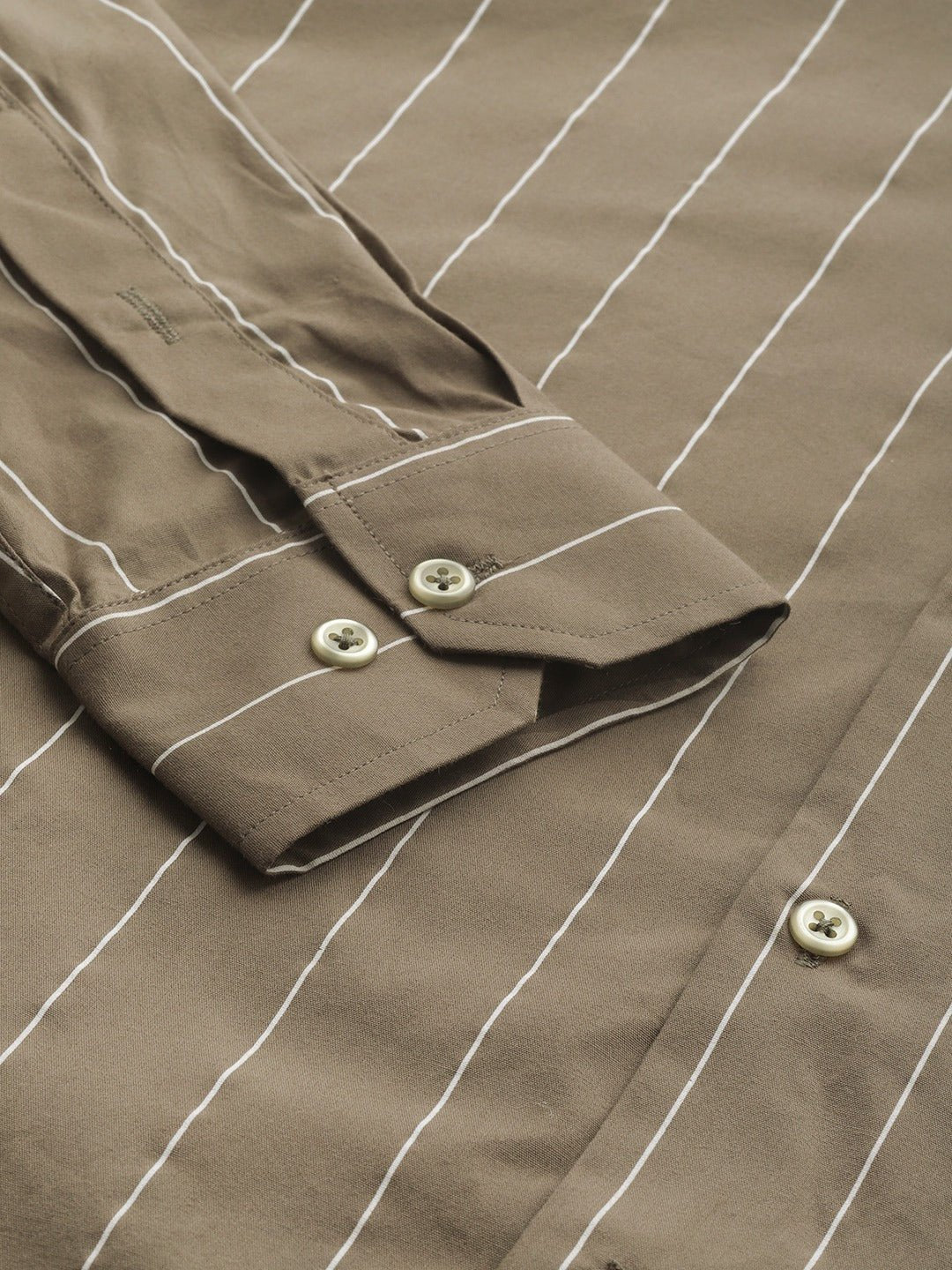 Men Olive Stripes Pure Cotton Slim Fit Formal Shirt - #folk republic#
