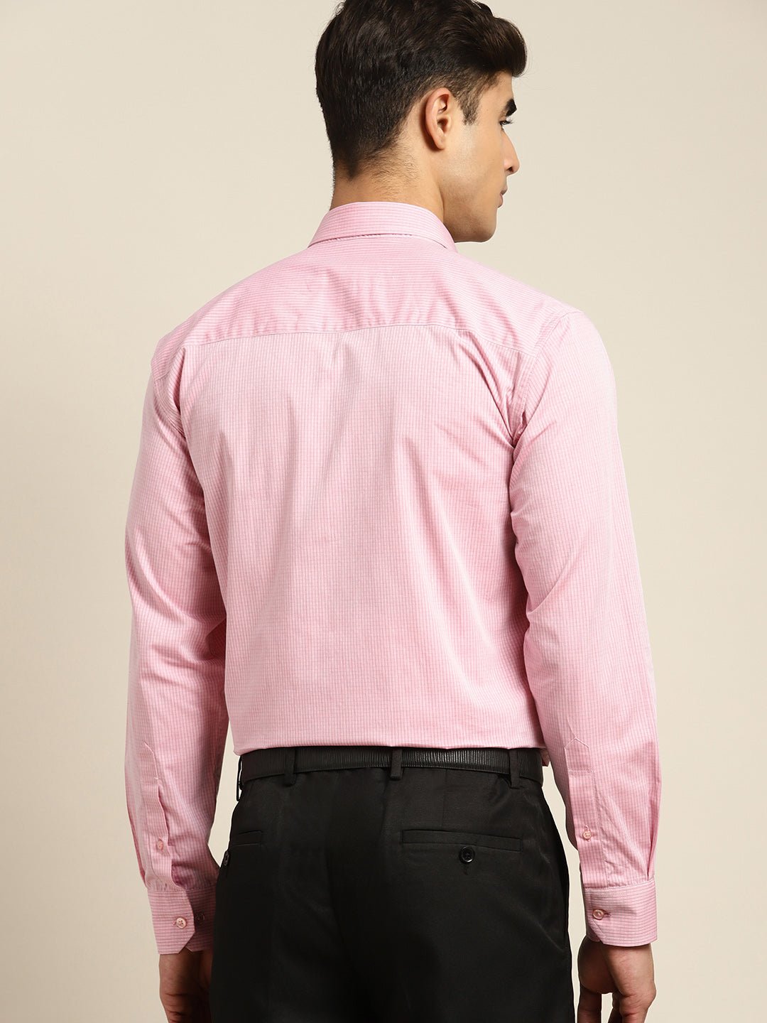 Men Pink Checks Pure Cotton Slim fit Formal Shirt - #folk republic#