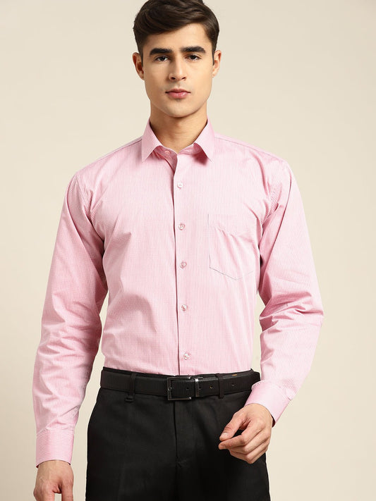 Men Pink Checks Pure Cotton Slim fit Formal Shirt - #folk republic#