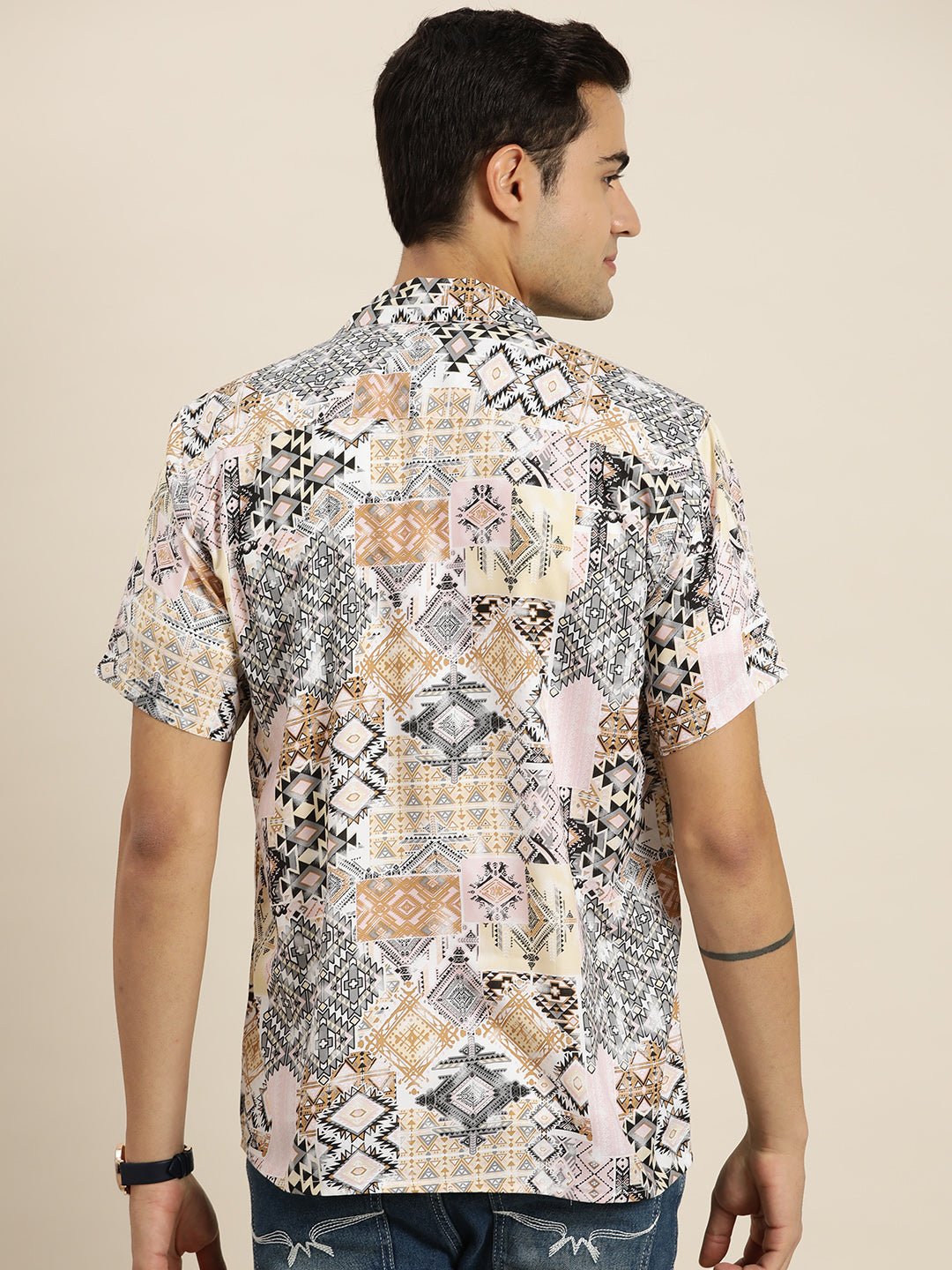 Men Pink & Multi Print Viscose Rayon Relaxed Fit Casual Resort Shirt - #folk republic#