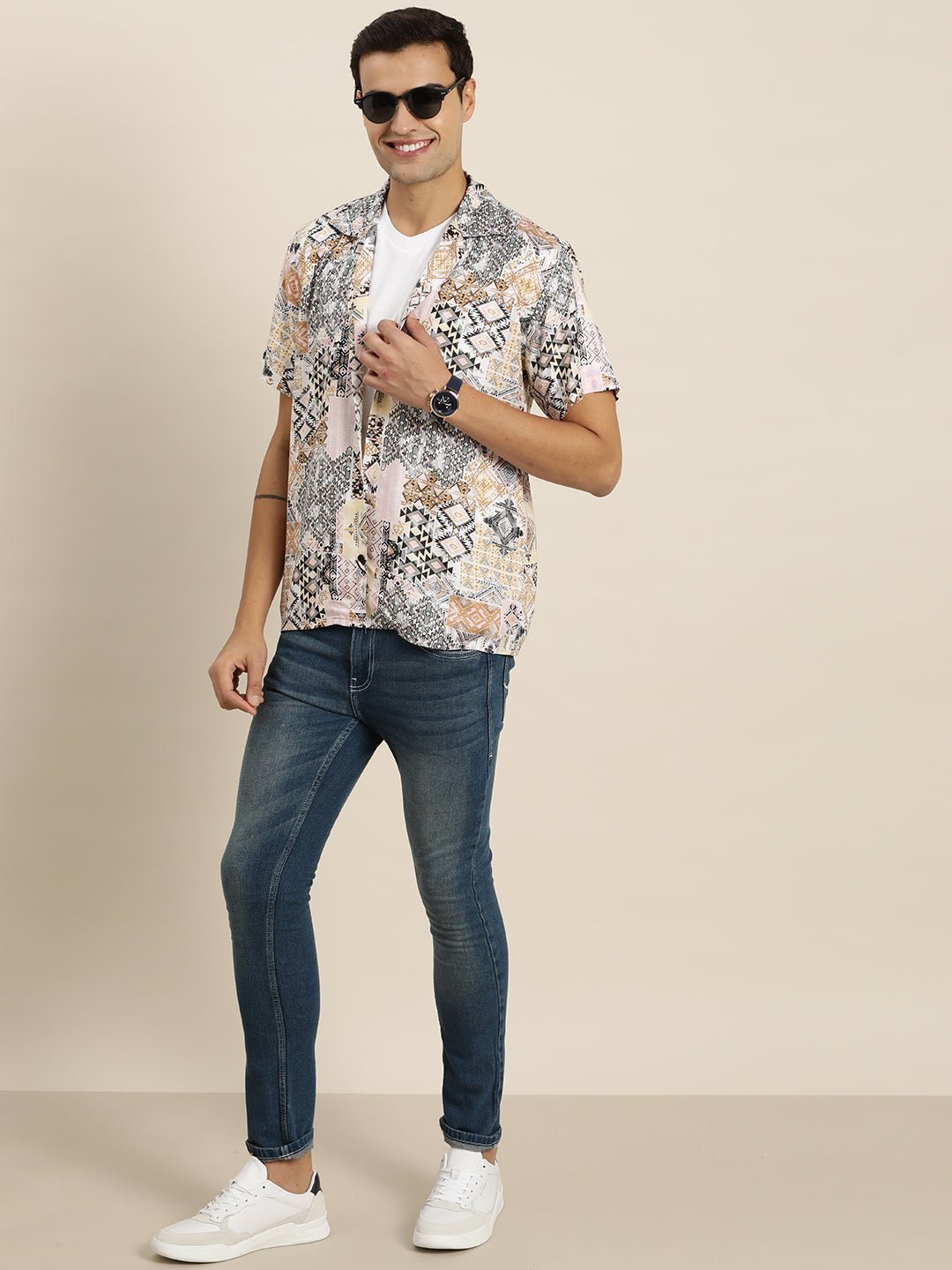 Men Pink & Multi Print Viscose Rayon Relaxed Fit Casual Resort Shirt - #folk republic#