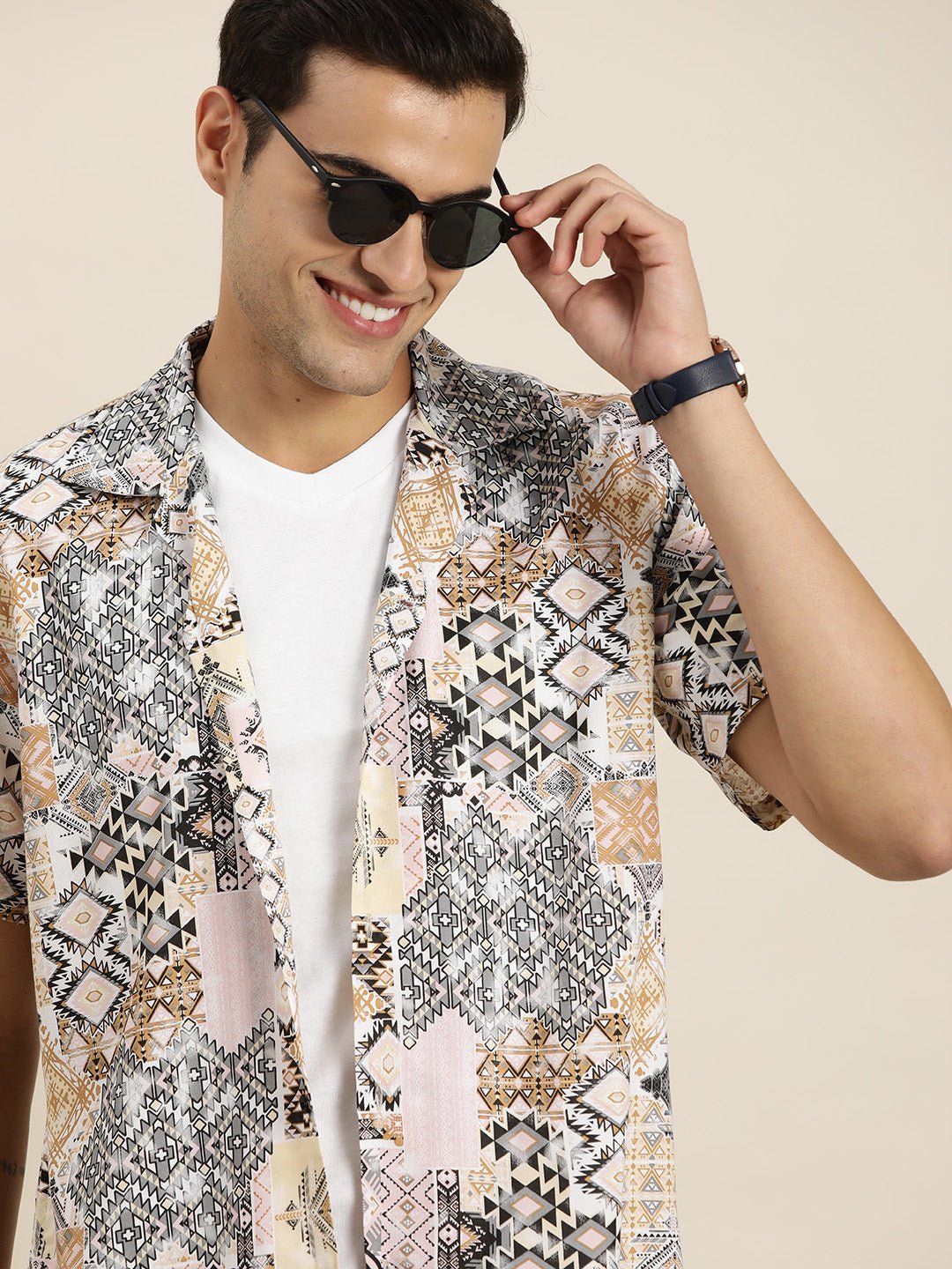 Men Pink & Multi Print Viscose Rayon Relaxed Fit Casual Resort Shirt - #folk republic#