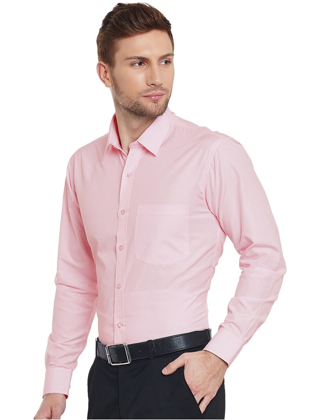 Men Pink Solid Cotton Slim Fit Formal Shirt - #folk republic#