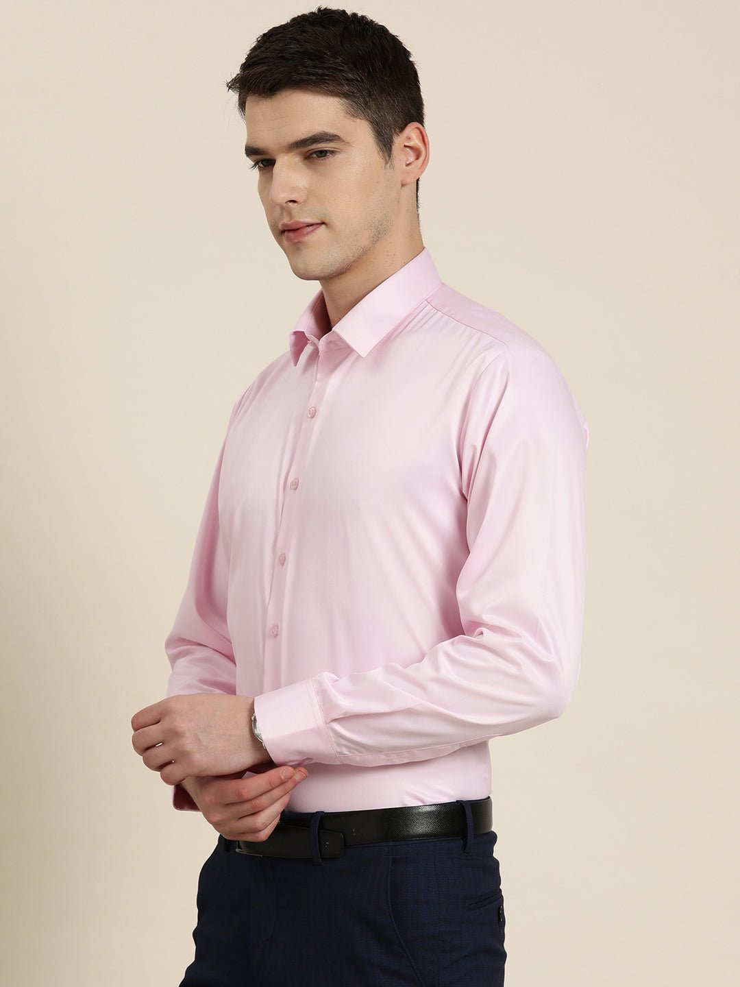 Men Pink Solid Satin Tuxedo Slim fit Formal Shirt - #folk republic#
