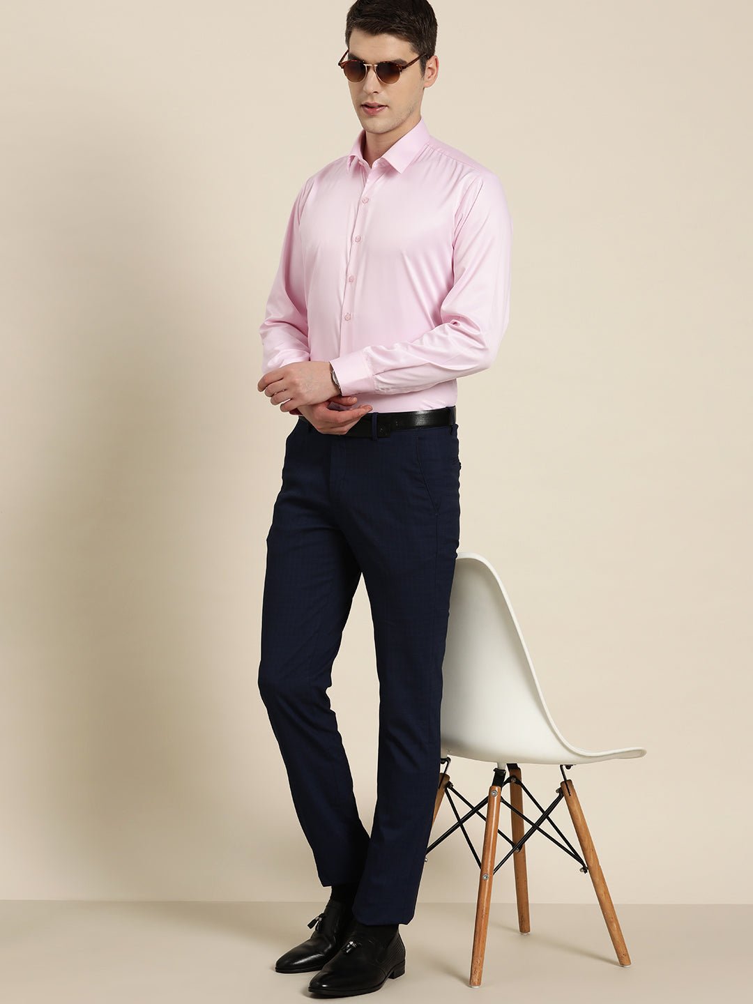 Men Pink Solid Satin Tuxedo Slim fit Formal Shirt - #folk republic#