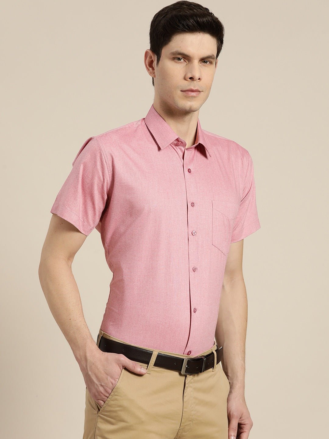 Men Pink Solids Cotton Rich Slim Fit Formal Shirt - #folk republic#