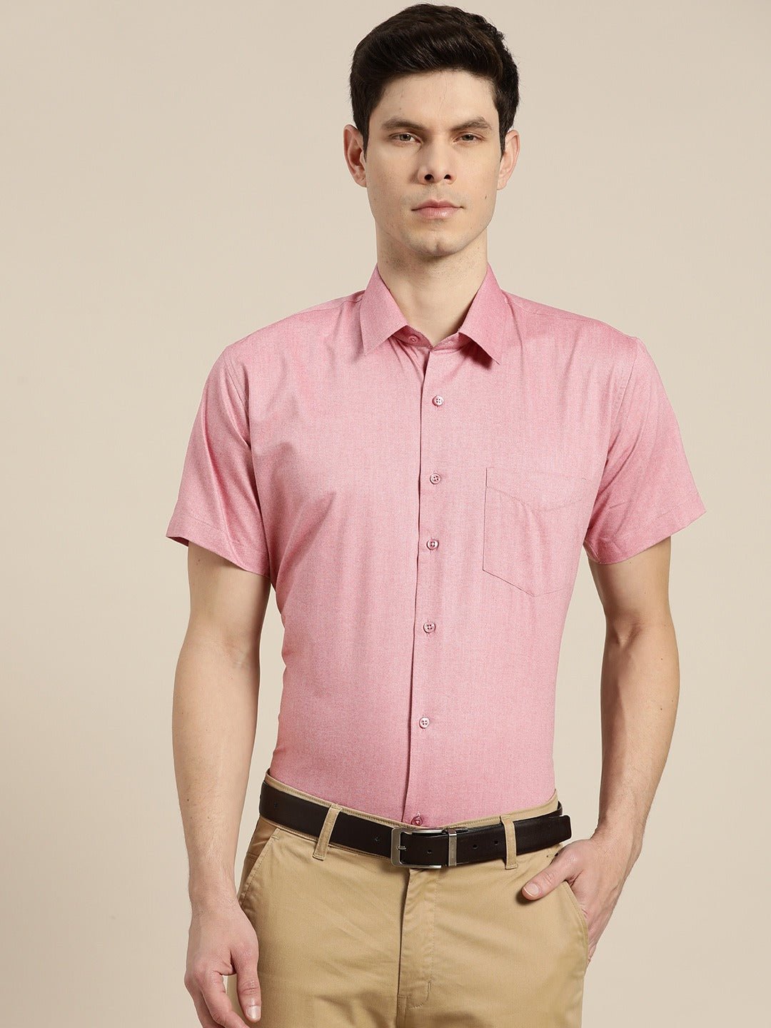 Men Pink Solids Cotton Rich Slim Fit Formal Shirt - #folk republic#