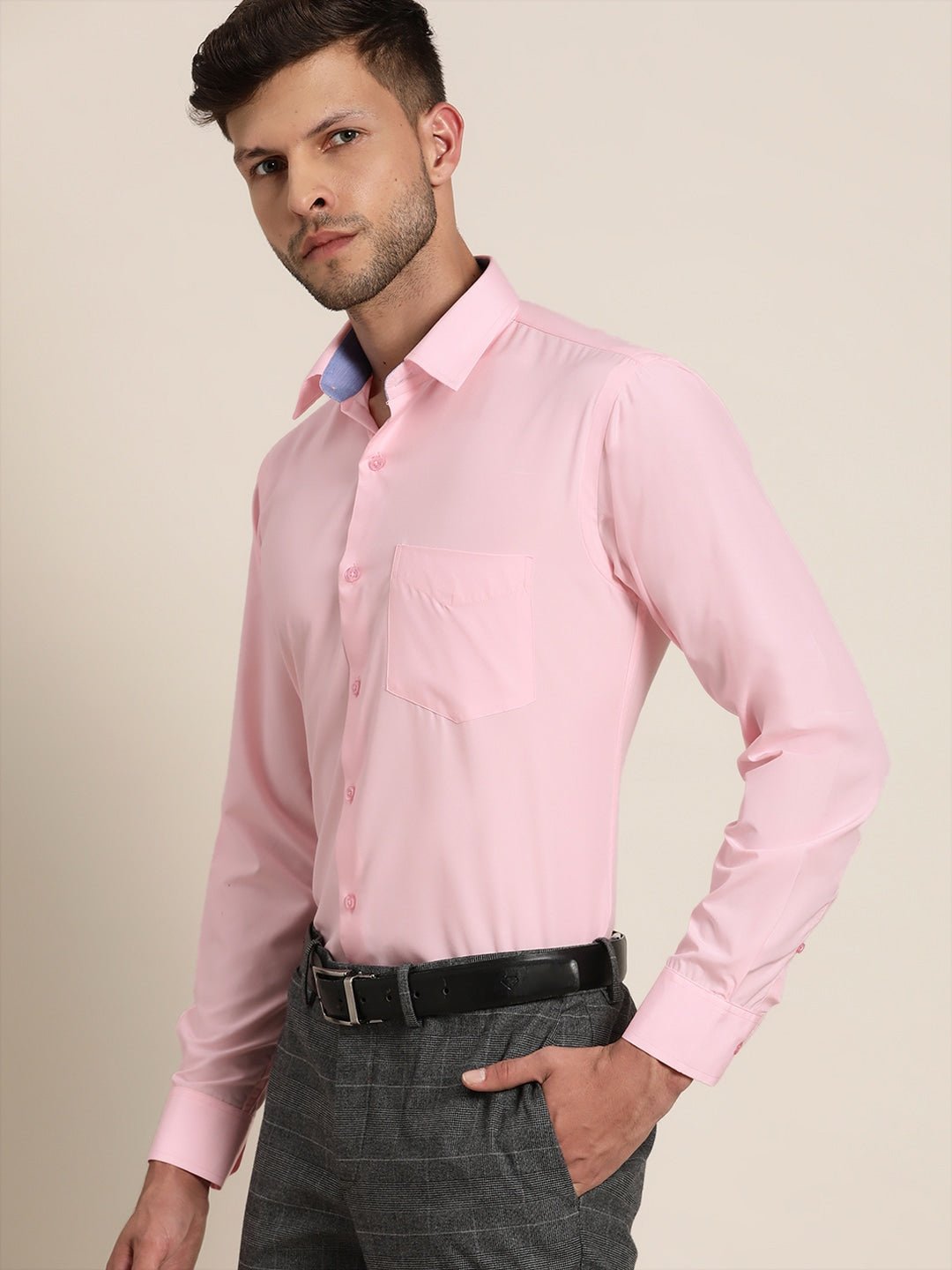 Men Pink Solids Slim Fit Formal Shirt - #folk republic#