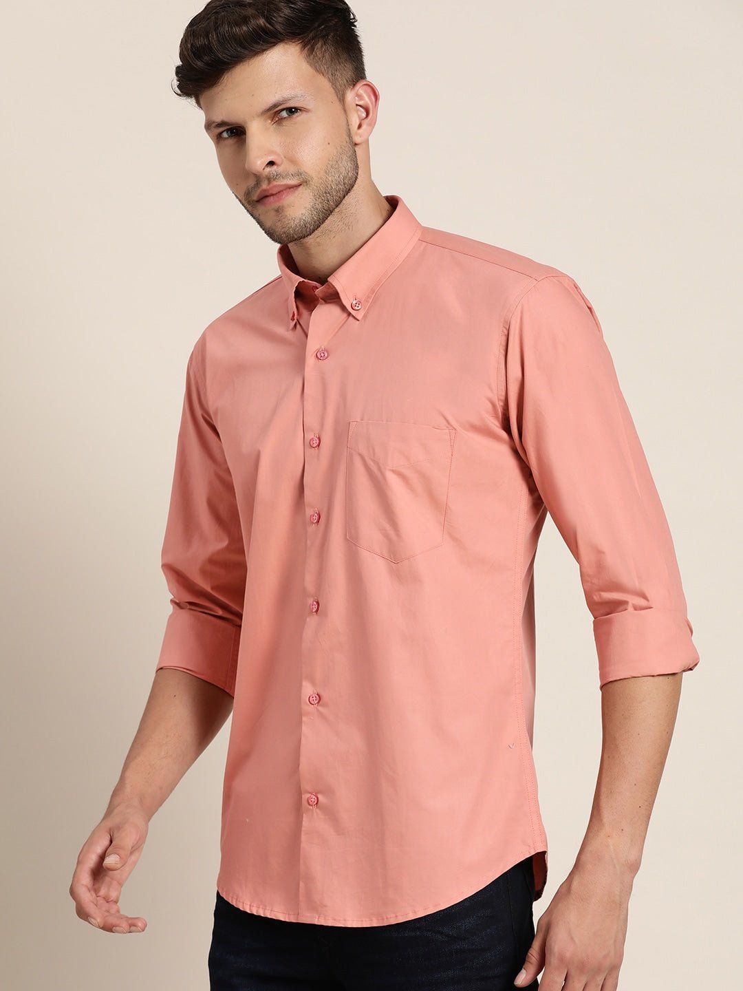 Men Punch Solids Pure Cotton Slim Fit Casual Shirt - #folk republic#