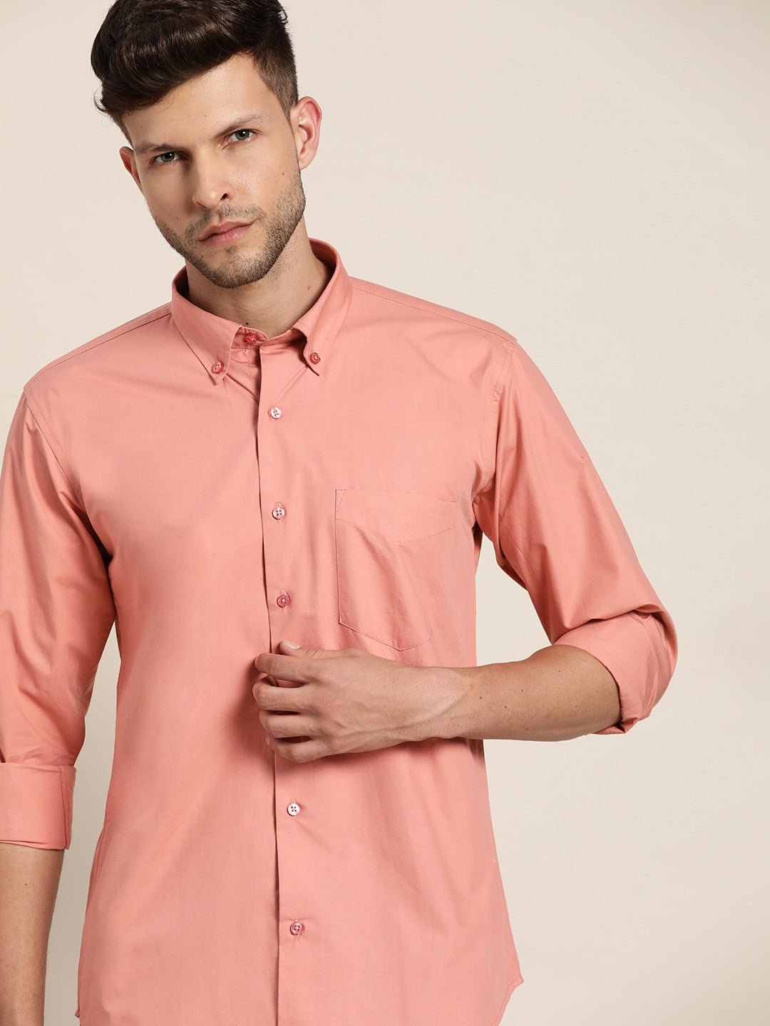 Men Punch Solids Pure Cotton Slim Fit Casual Shirt - #folk republic#