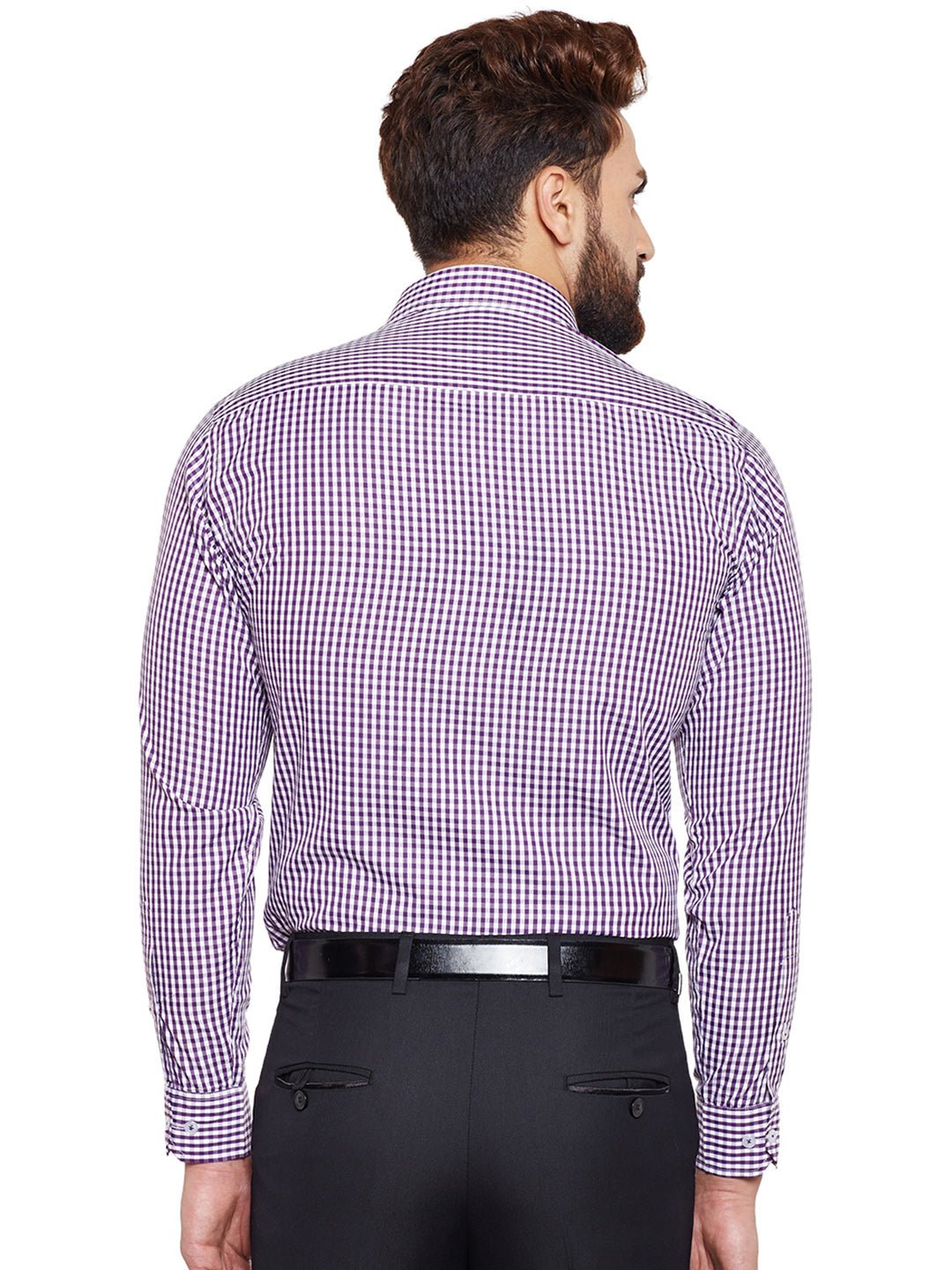 Men Purple Checked Slim Fit Formal Shirt - #folk republic#