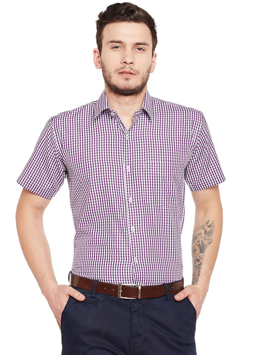Men Purple Checked Slim Fit Formal Shirt - #folk republic#