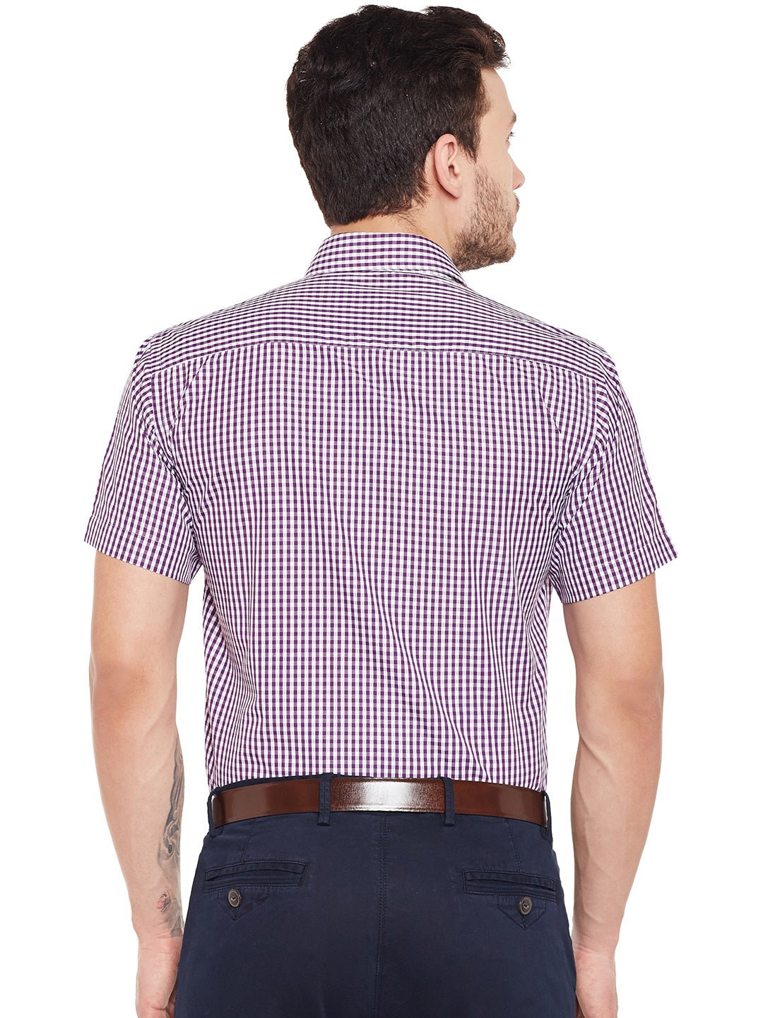 Men Purple Checked Slim Fit Formal Shirt - #folk republic#