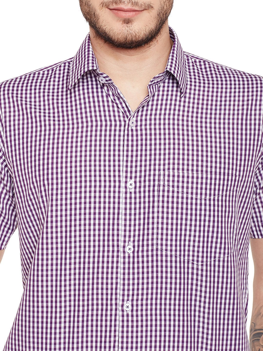Men Purple Checked Slim Fit Formal Shirt - #folk republic#