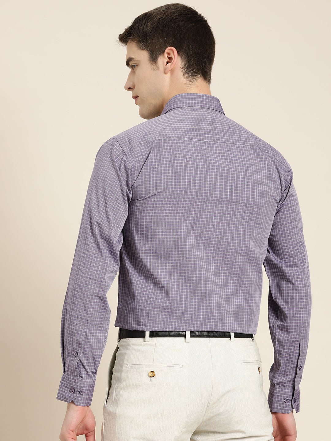 Men Purple Checks Pure Cotton Slim fit Formal Shirt - #folk republic#