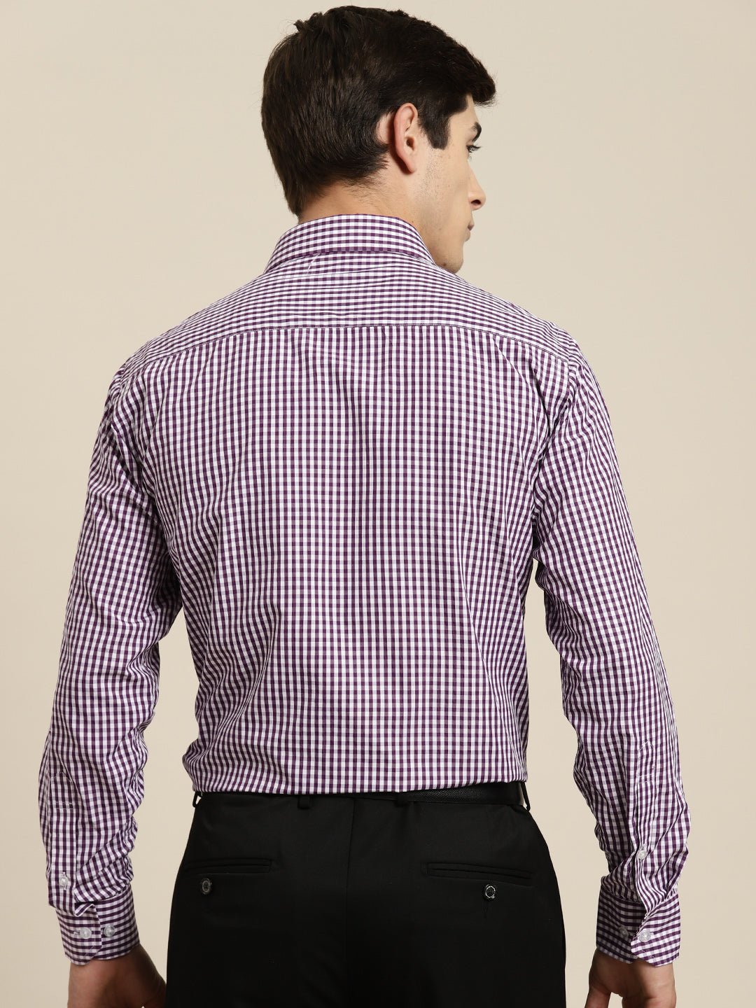 Men Purple Gingham Check Cotton Rich Slim fit Formal Shirt - #folk republic#