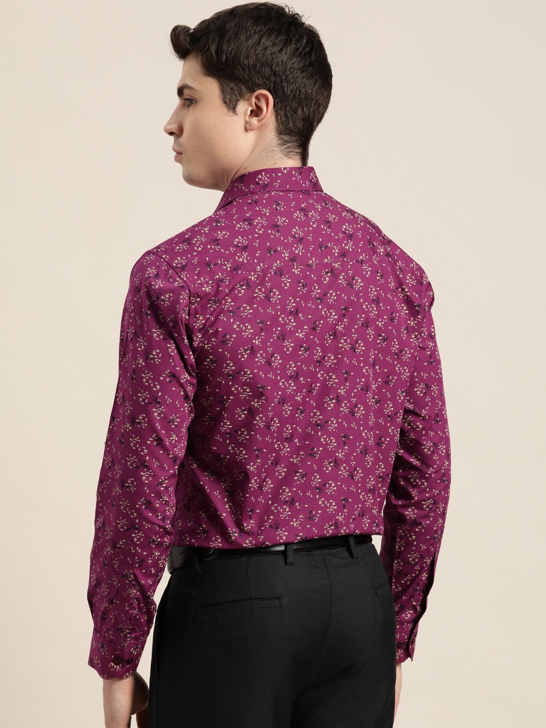 Men Purple Print Pure Cotton Slim fit Party Shirt - #folk republic#