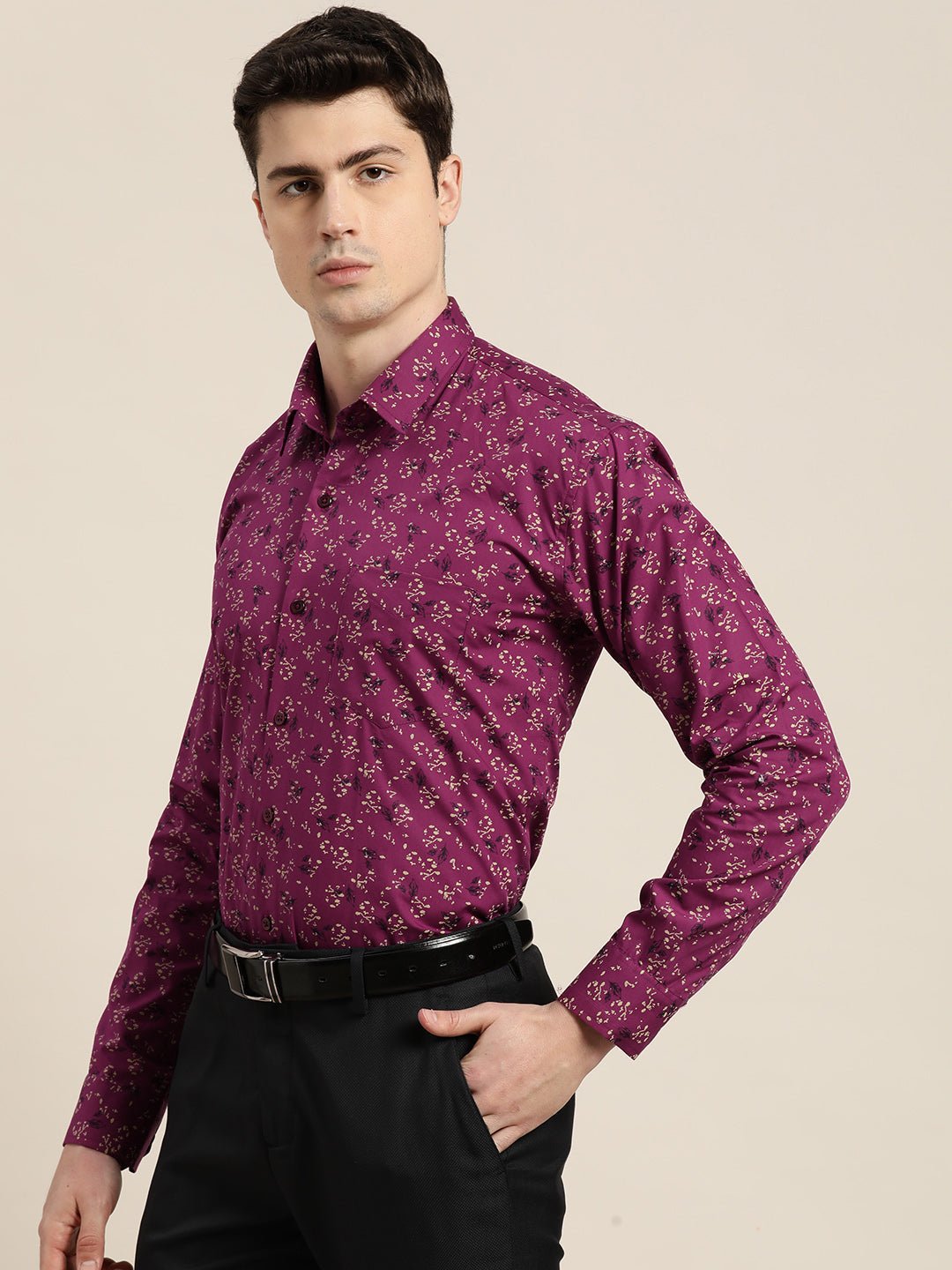 Men Purple Print Pure Cotton Slim fit Party Shirt - #folk republic#