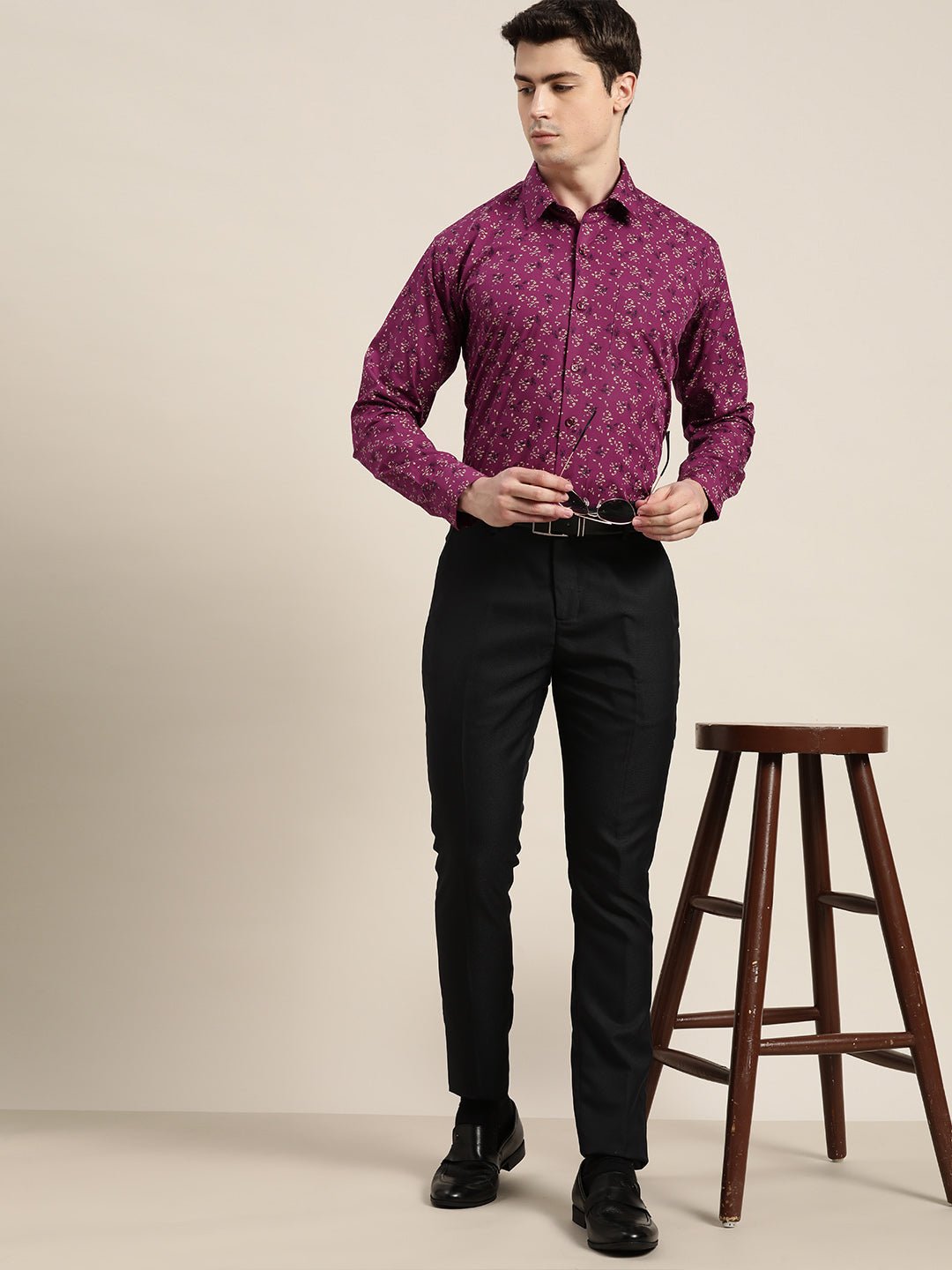 Men Purple Print Pure Cotton Slim fit Party Shirt - #folk republic#