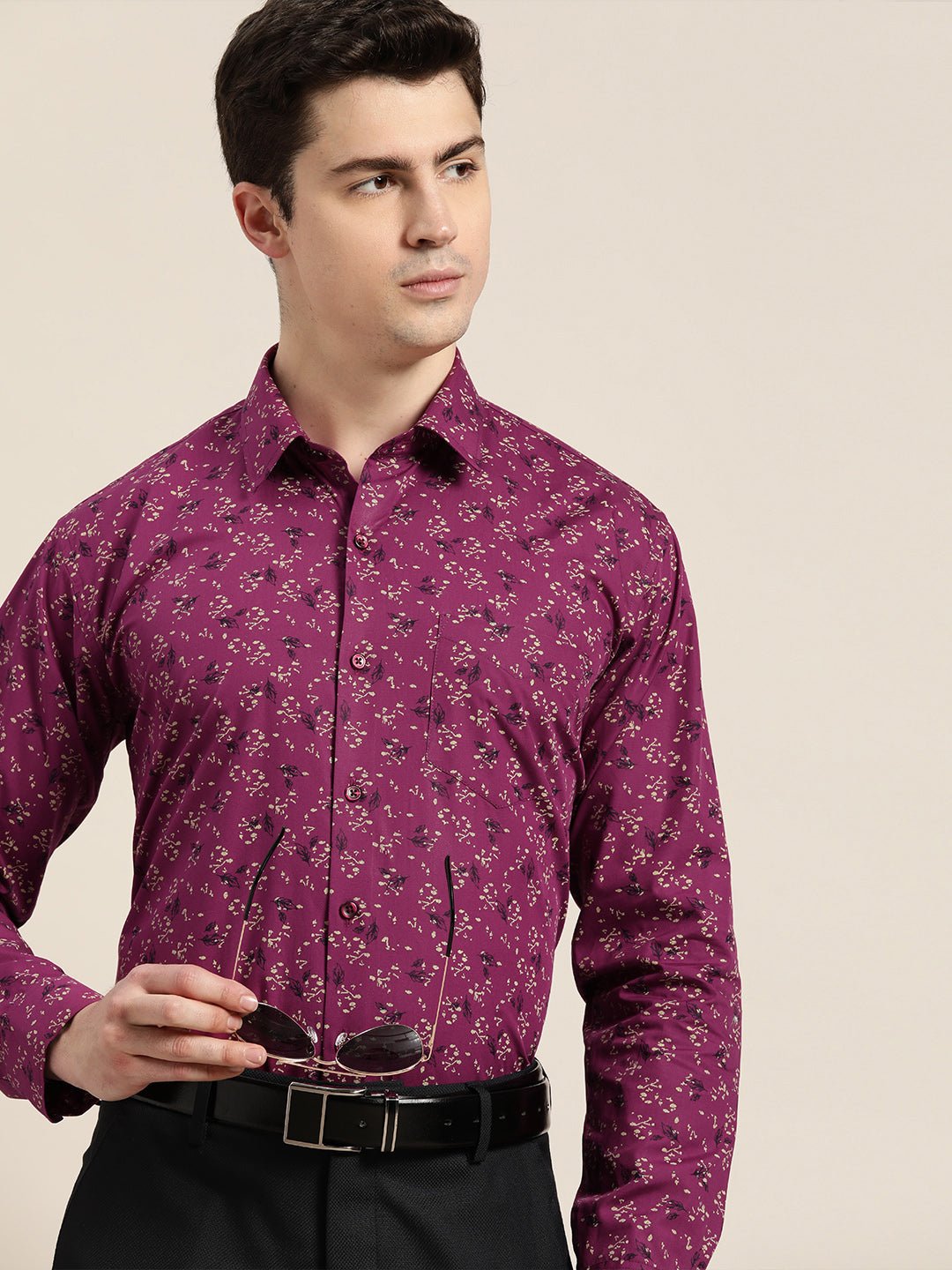 Men Purple Print Pure Cotton Slim fit Party Shirt - #folk republic#