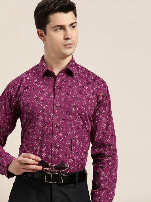 Men Purple Print Pure Cotton Slim fit Party Shirt - #folk republic#