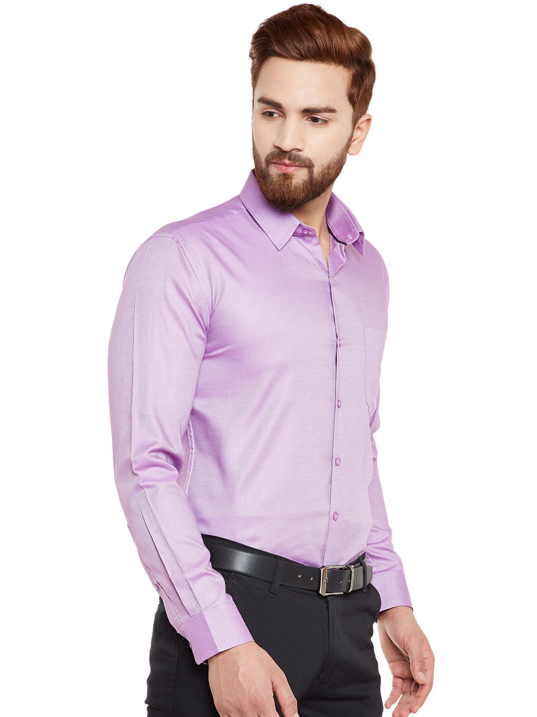 Men Purple Self Design Pure Cotton Slim Fit Formal Shirt - #folk republic#