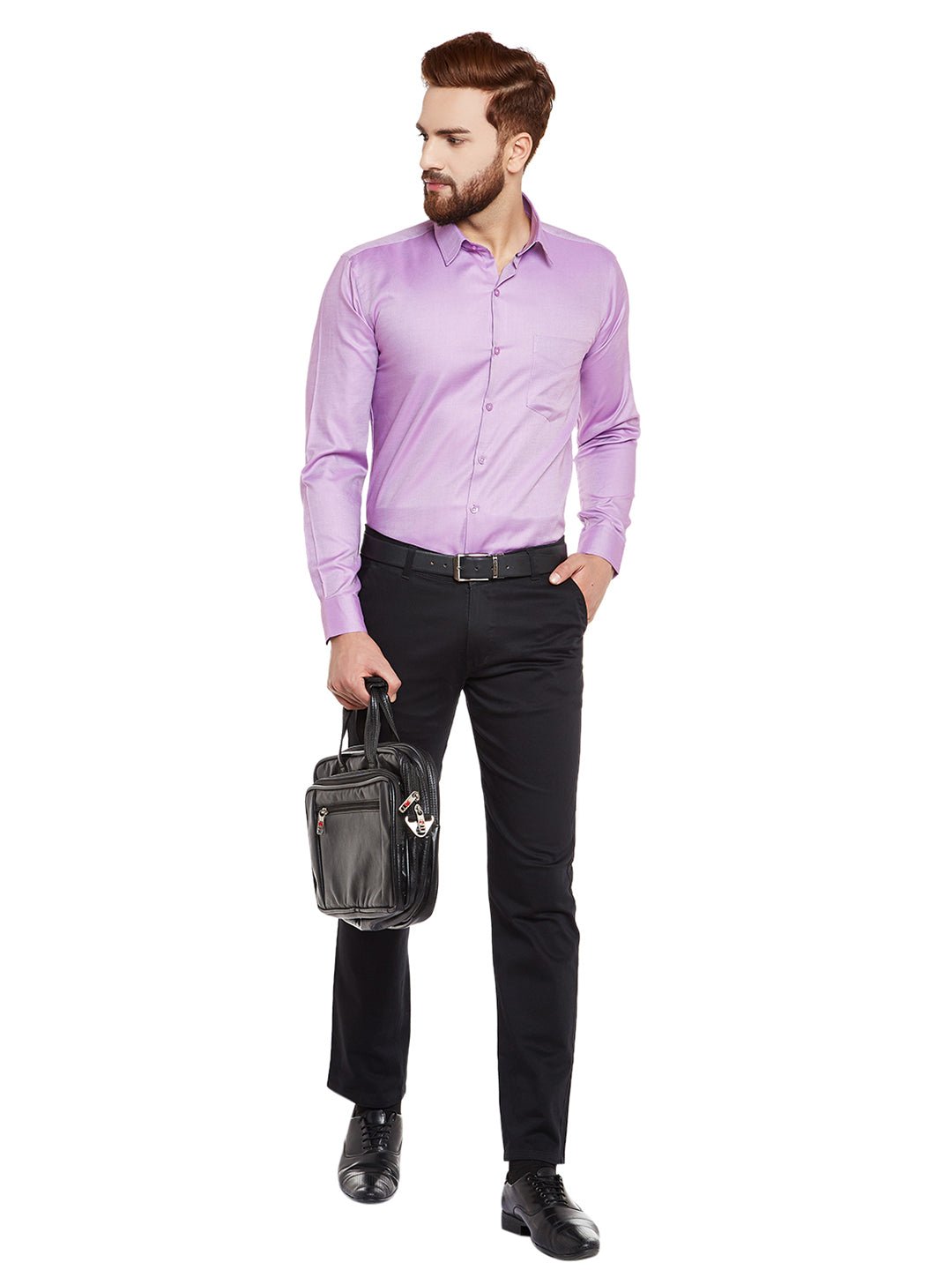 Men Purple Self Design Pure Cotton Slim Fit Formal Shirt - #folk republic#