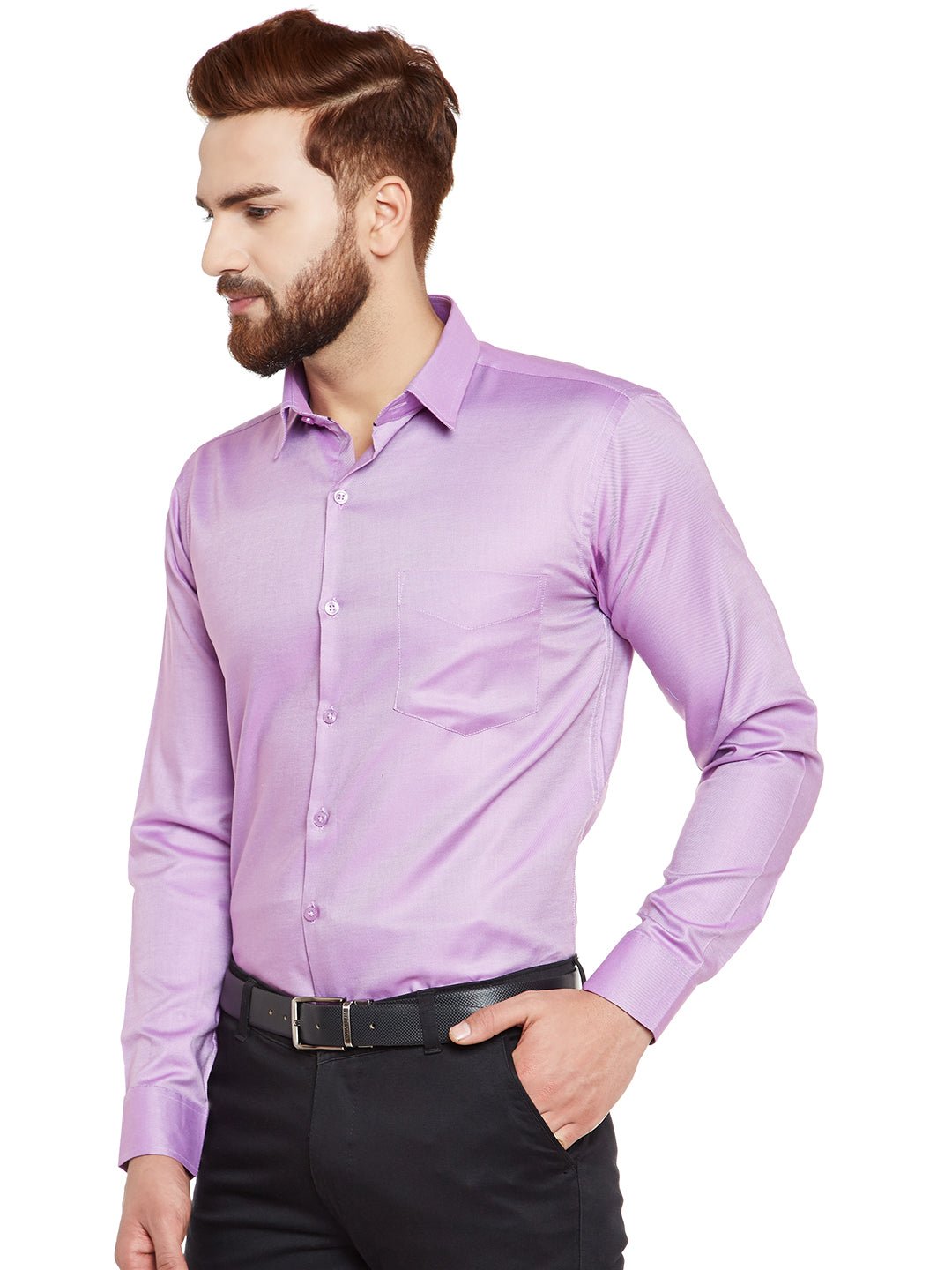 Men Purple Self Design Pure Cotton Slim Fit Formal Shirt - #folk republic#